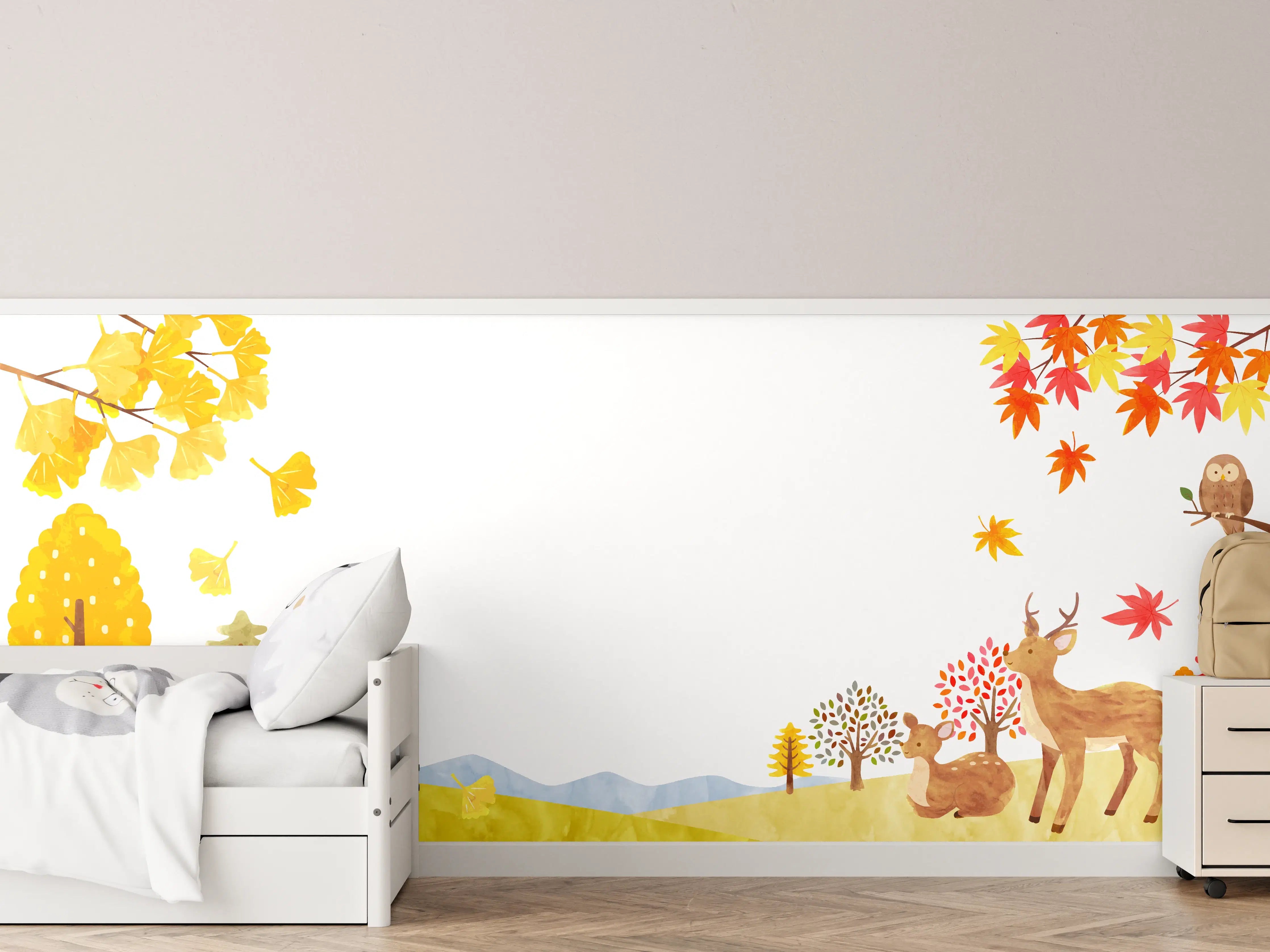 Kinderzimmer Wandgestaltung - Herbstliche Tierillustration