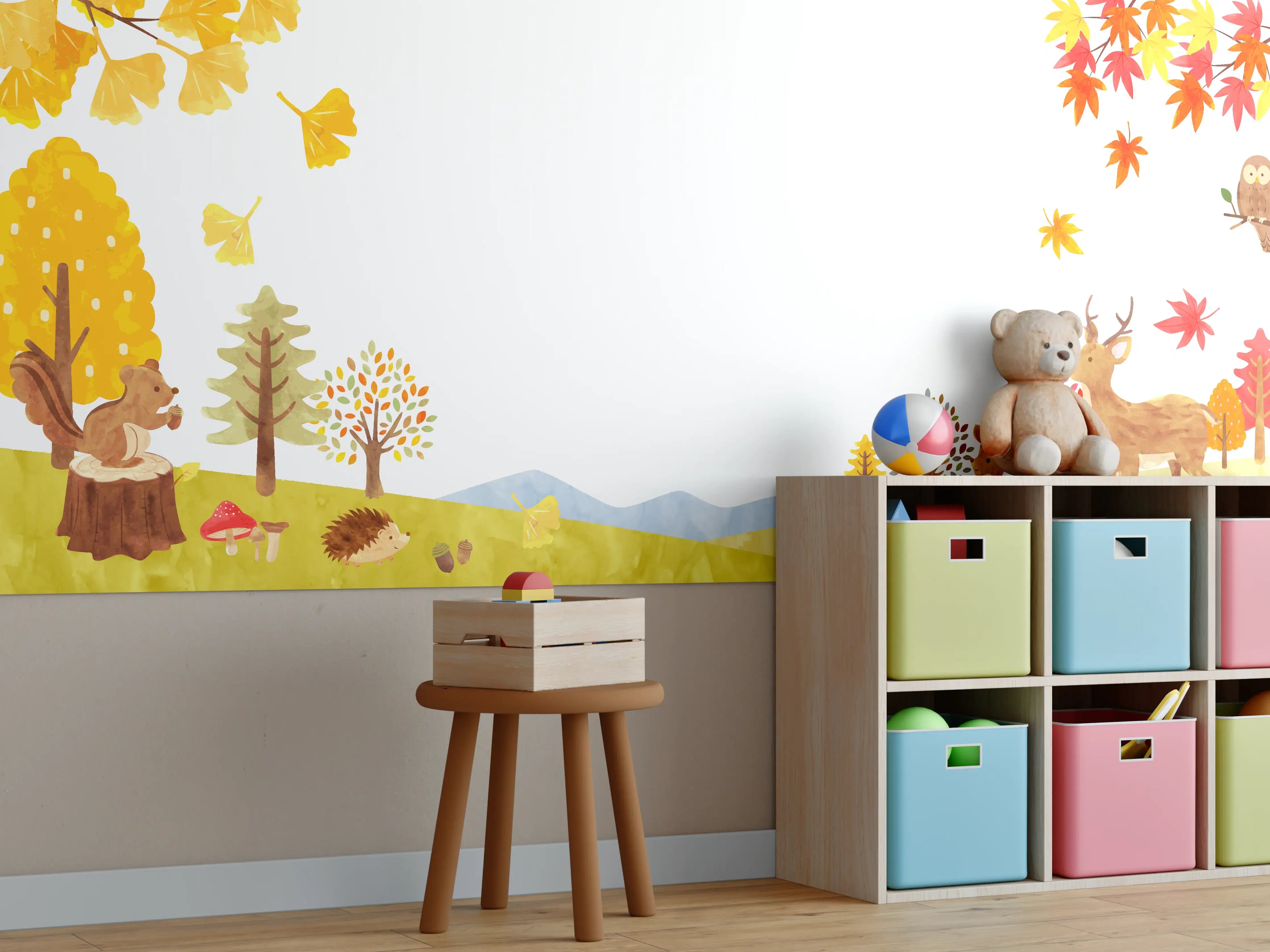 Kinderzimmer Wandgestaltung - Herbstliche Tierillustration
