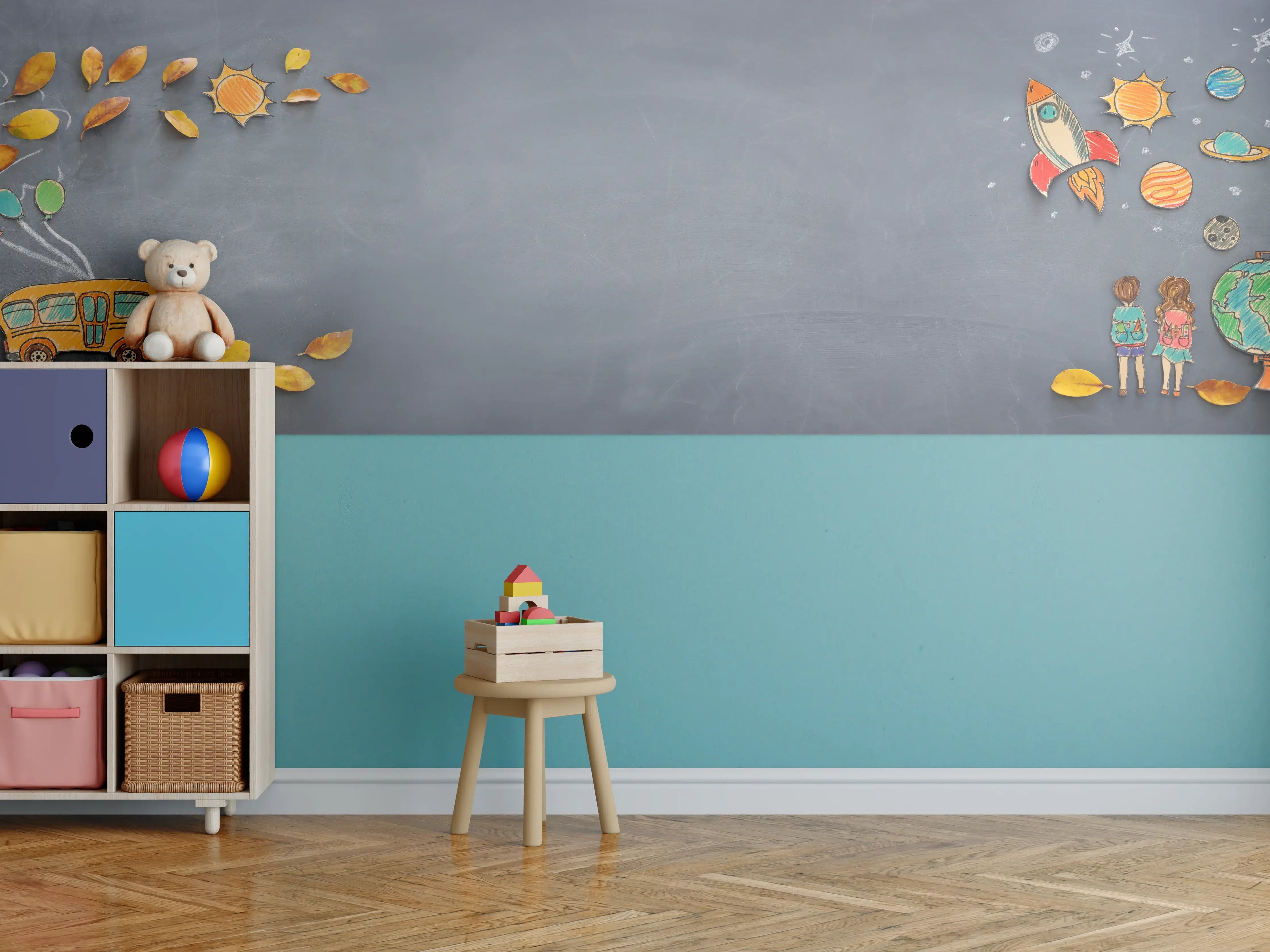 Kinderzimmer Wandgestaltung - Herbstlicher Schulbus-Design