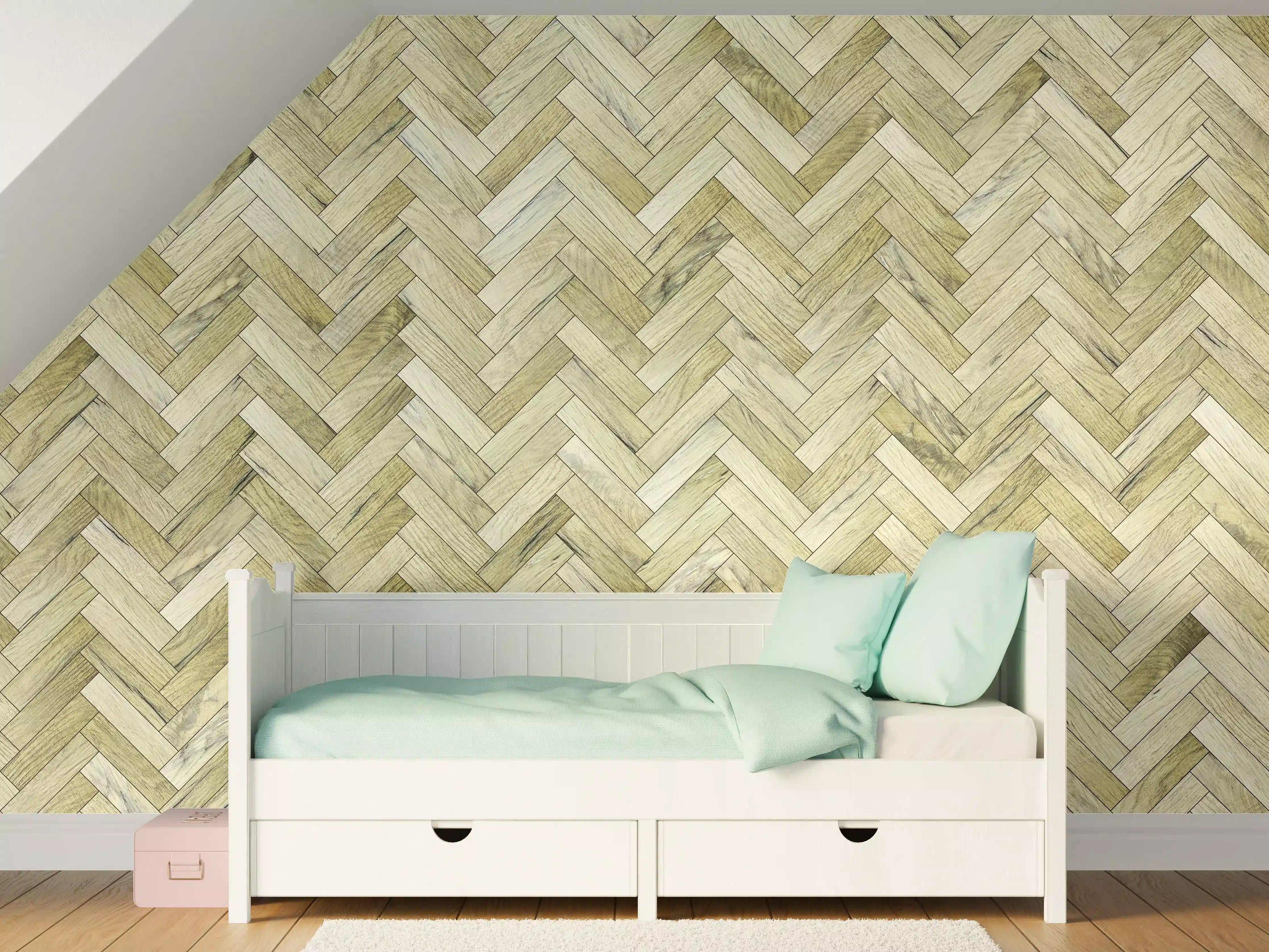 Kinderzimmer Wandgestaltung - Herringbone Parkett in Naturholzoptik