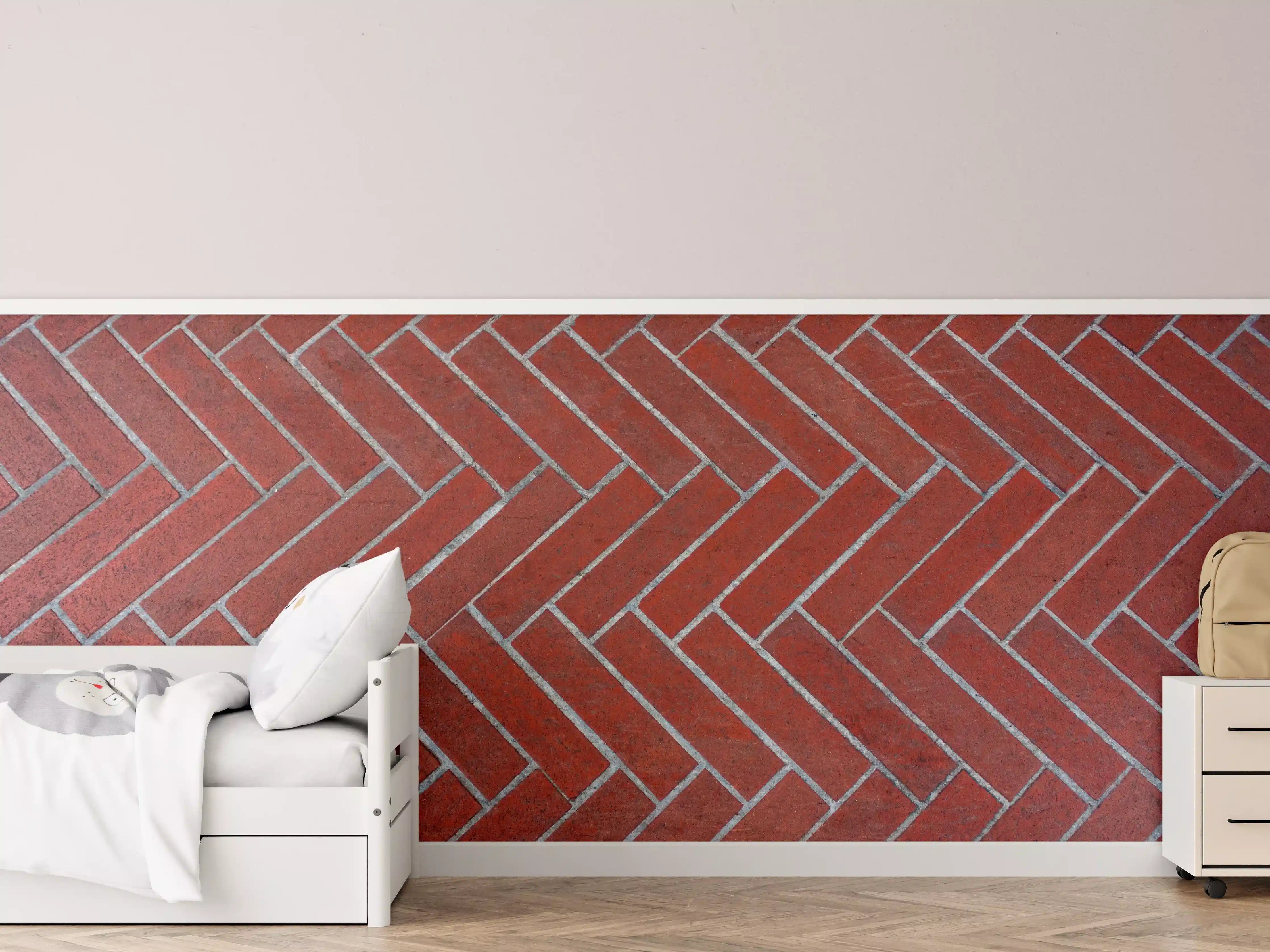 Kinderzimmer Wandgestaltung - Herringbone Red Brick Pavers
