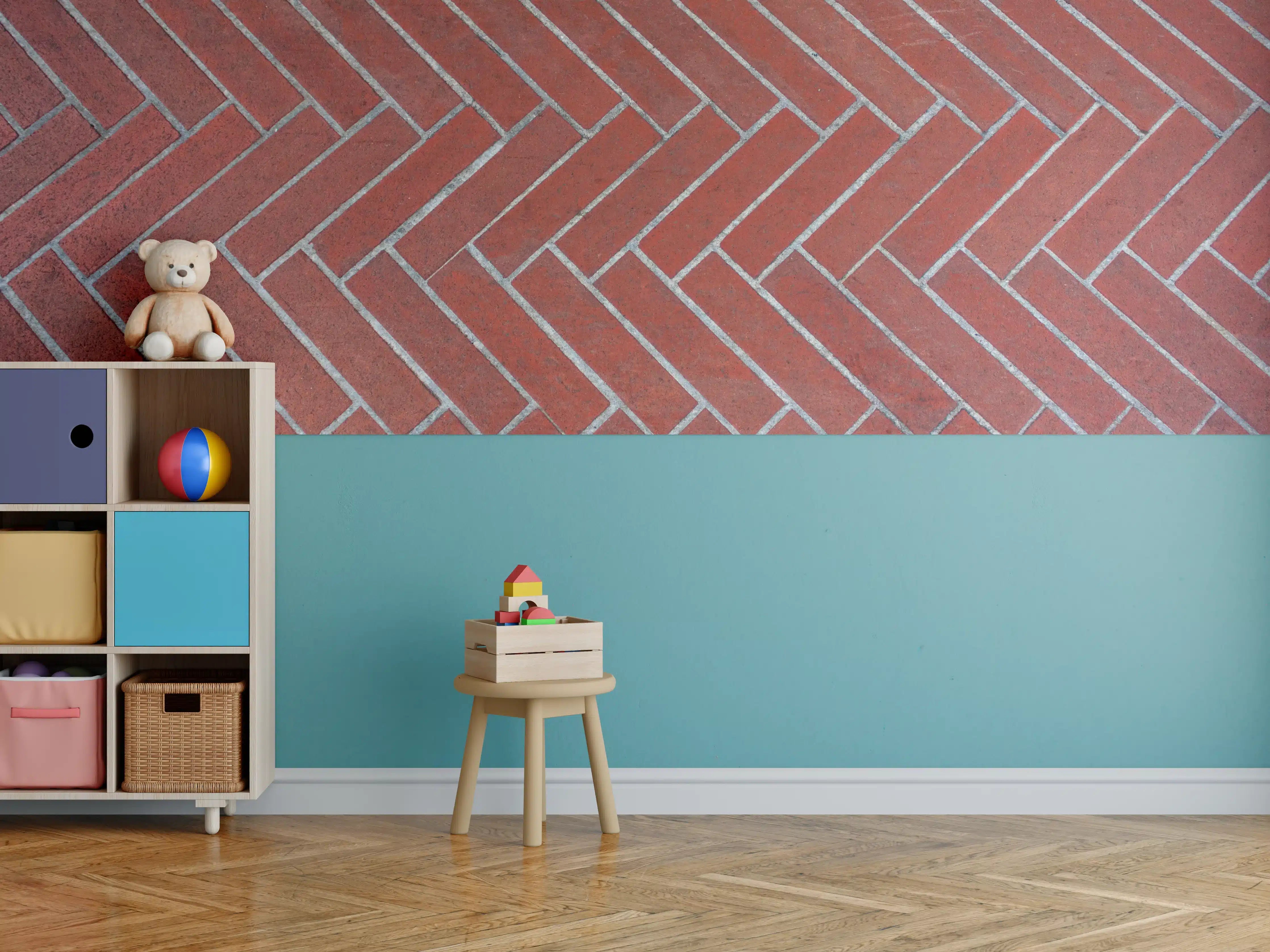 Kinderzimmer Wandgestaltung - Herringbone Red Brick Pavers