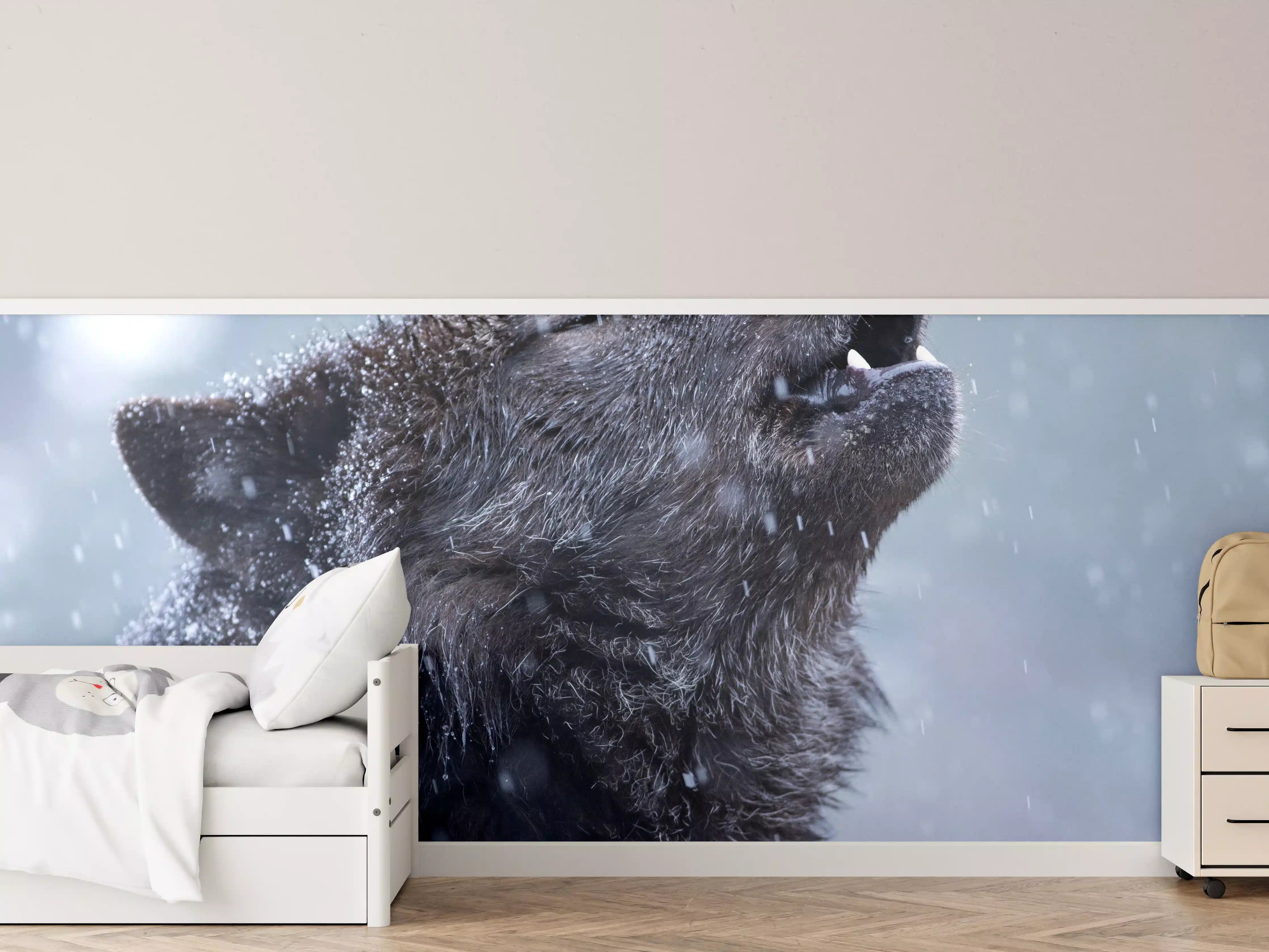 Kinderzimmer Wandgestaltung - Heulender Wolf im Winter