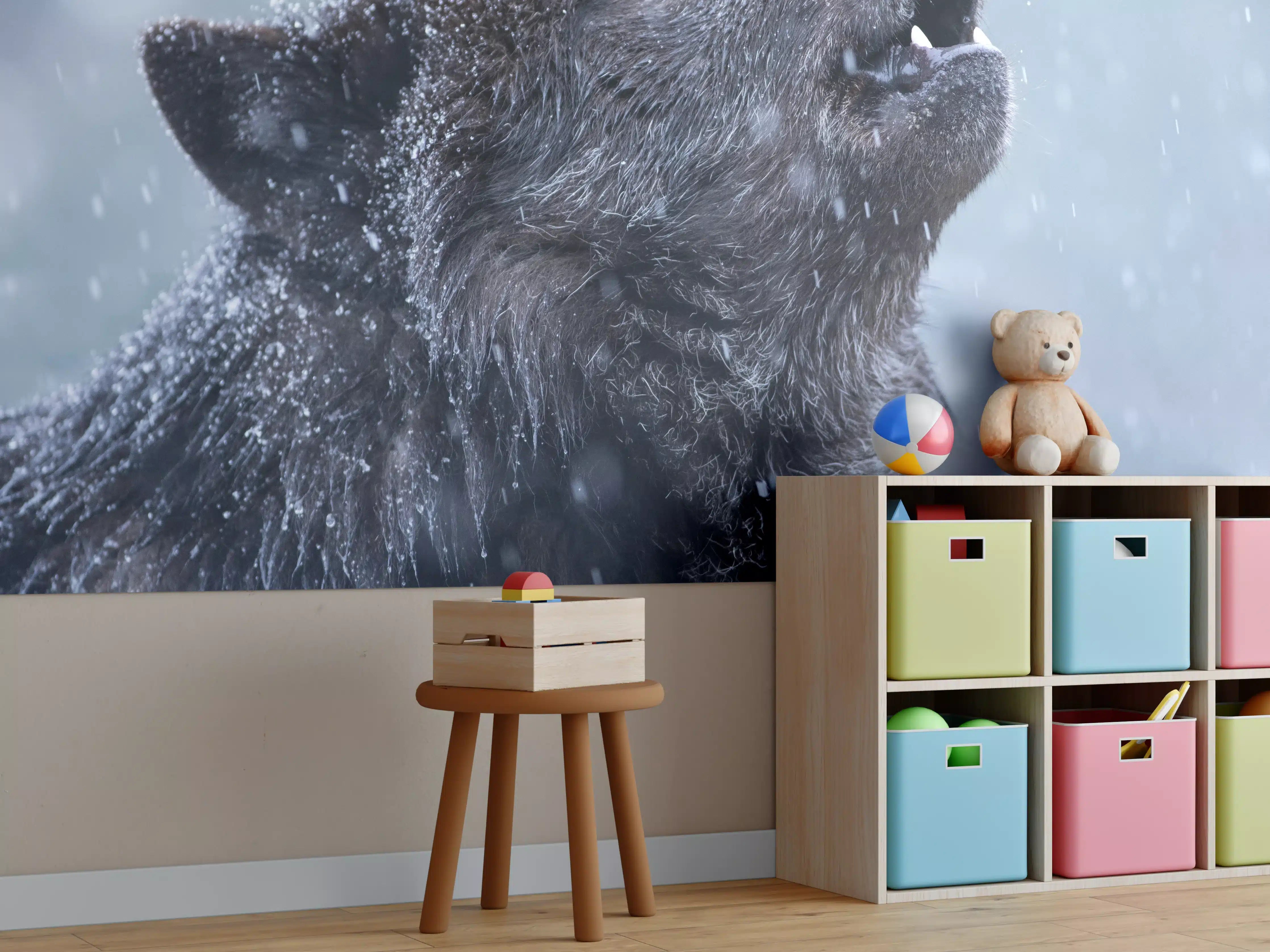 Kinderzimmer Wandgestaltung - Heulender Wolf im Winter