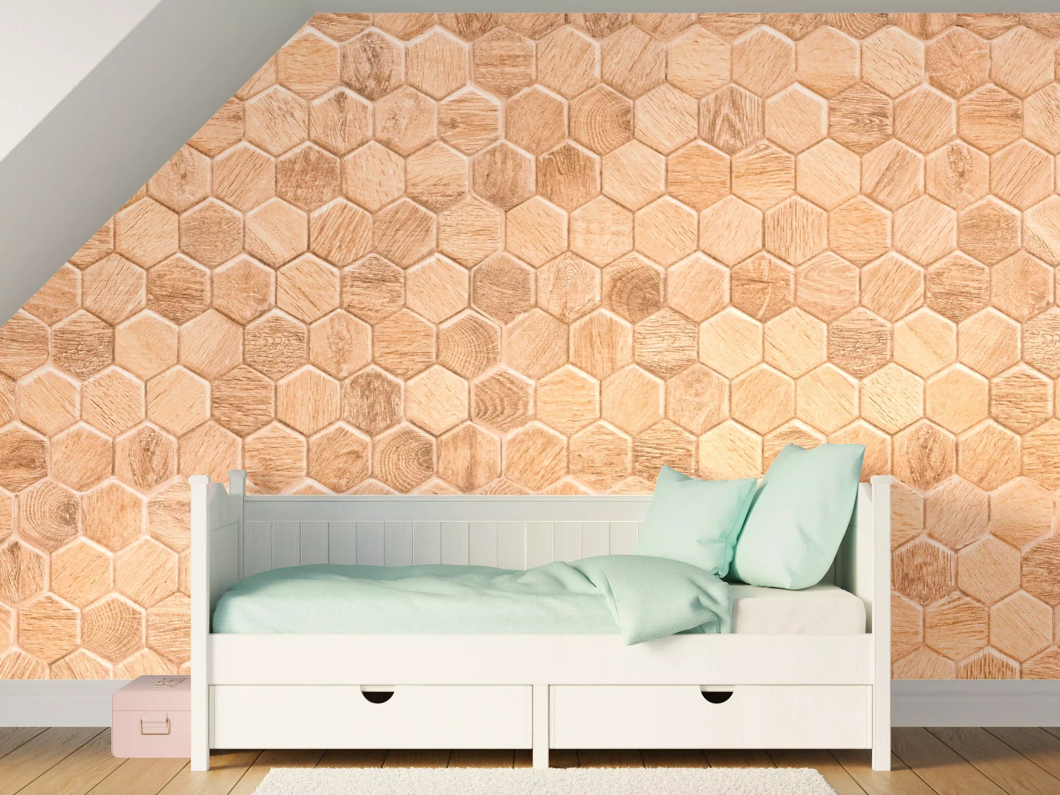 Kinderzimmer Wandgestaltung - Hexagon Holz Wabenmuster