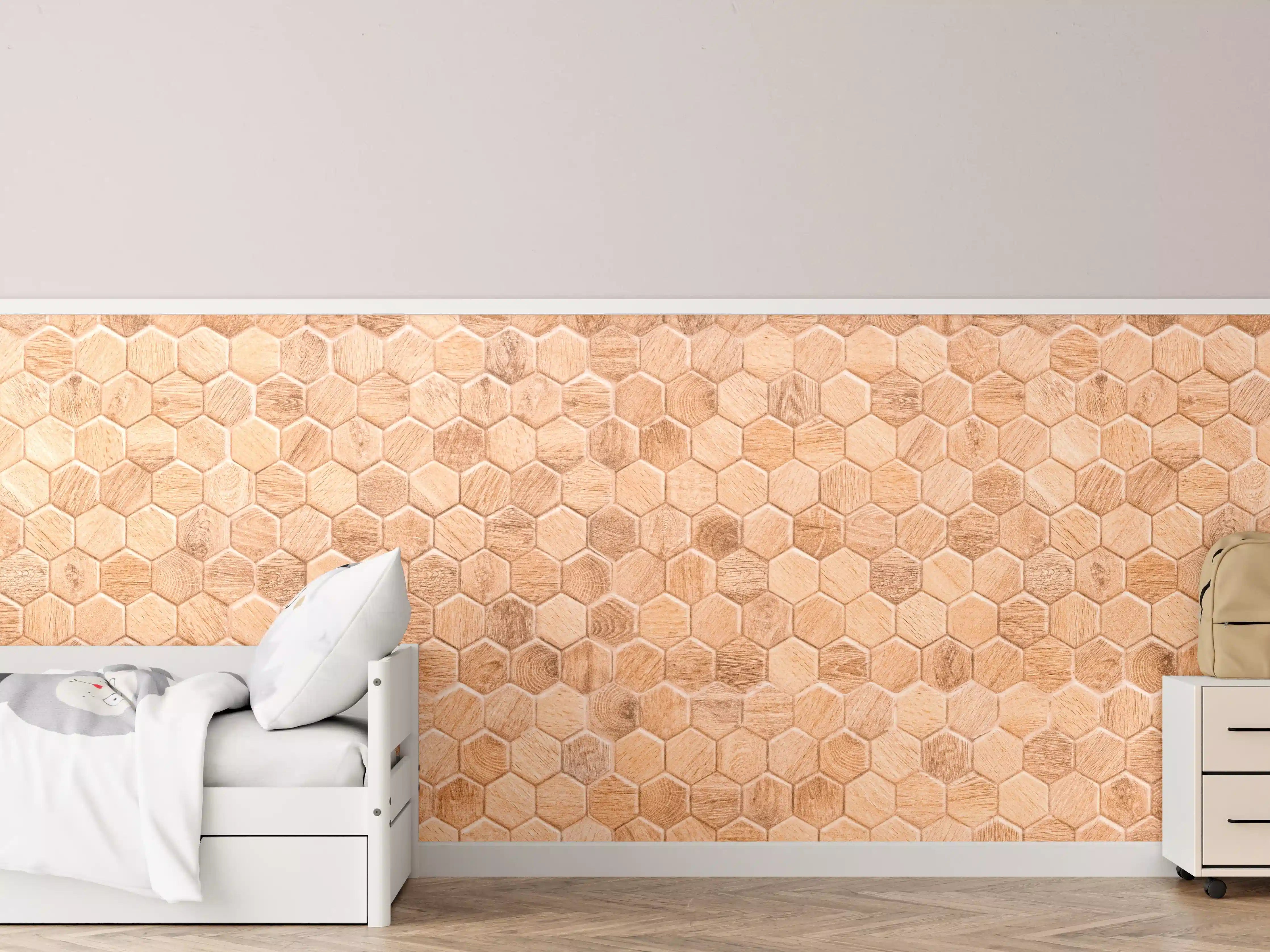 Kinderzimmer Wandgestaltung - Hexagon Holz Wabenmuster