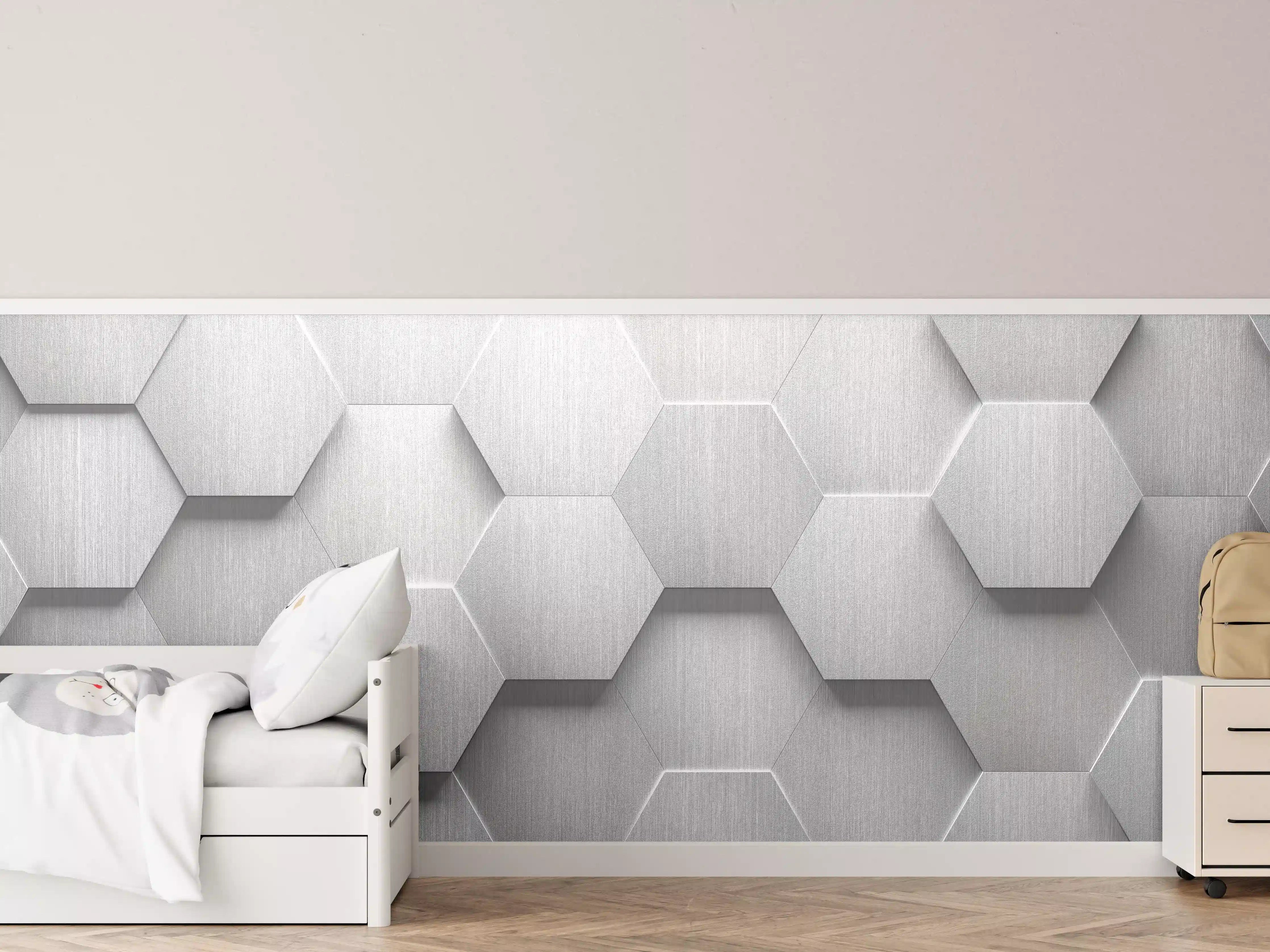 Kinderzimmer Wandgestaltung - Hexagon Metallstruktur Grau-Weiß