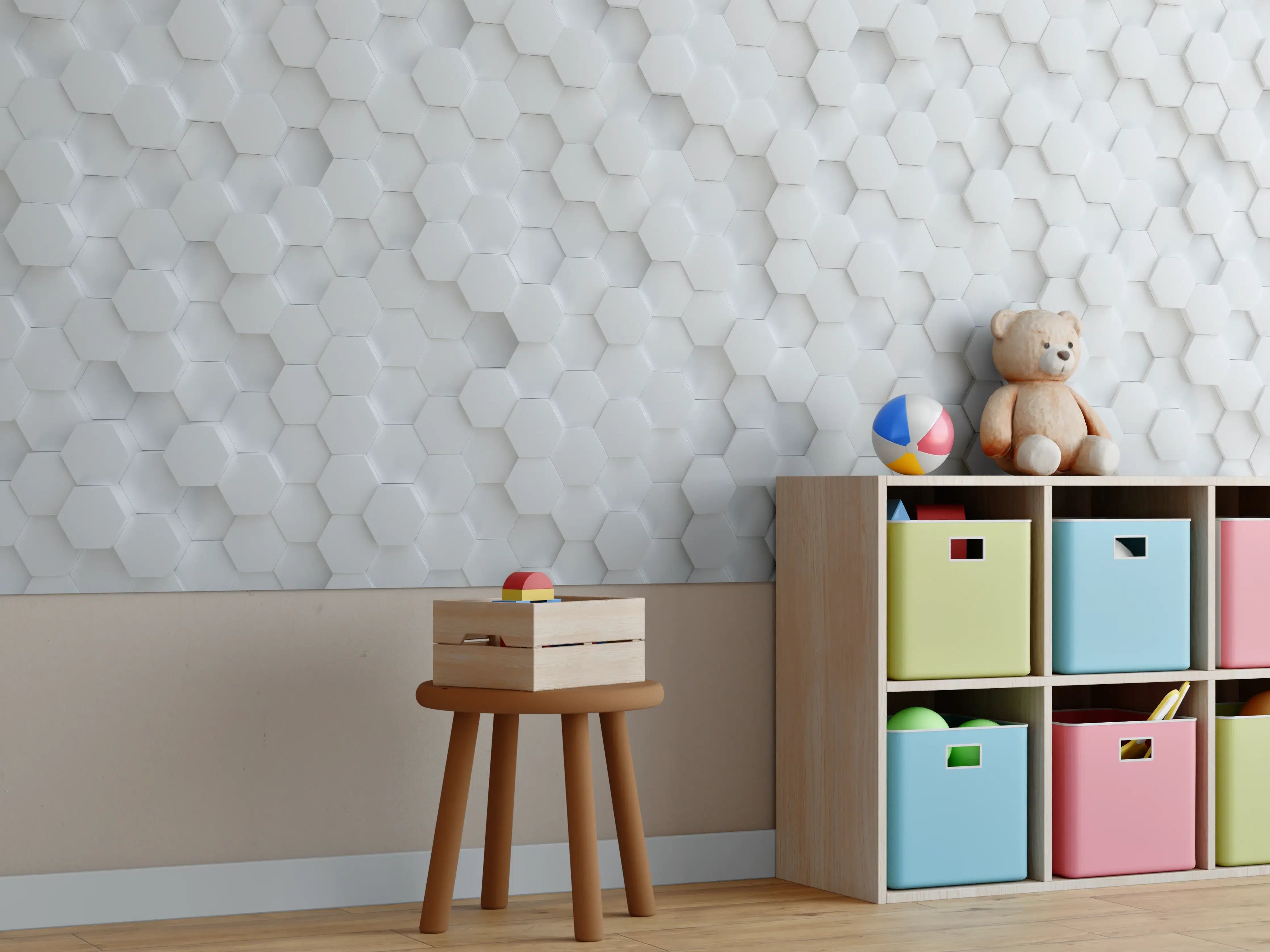 Kinderzimmer Wandgestaltung - Hexagonale Hellgrau-Weiß Textur
