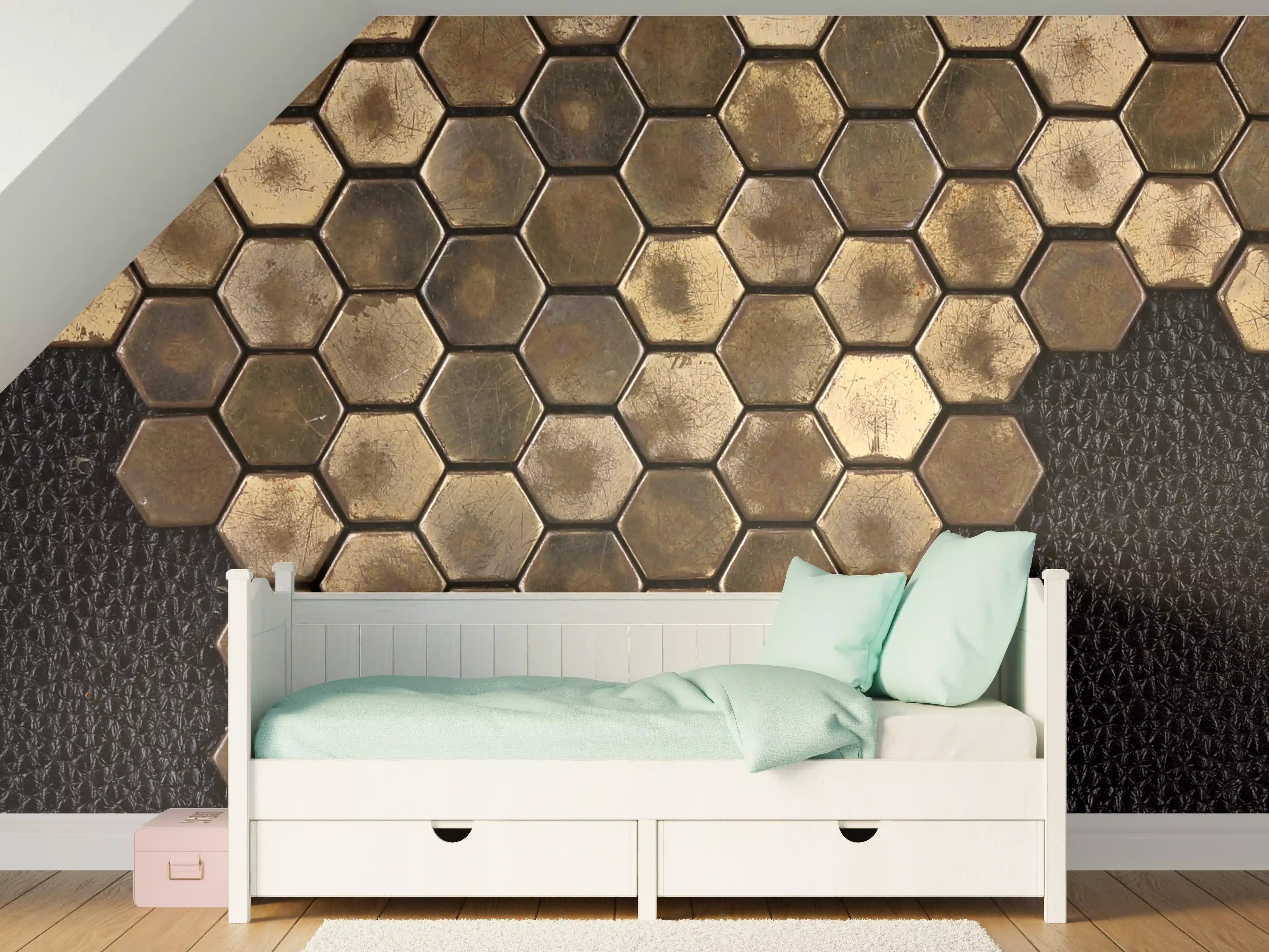 Kinderzimmer Wandgestaltung - Hexagonale Holzmuster in Naturtönen