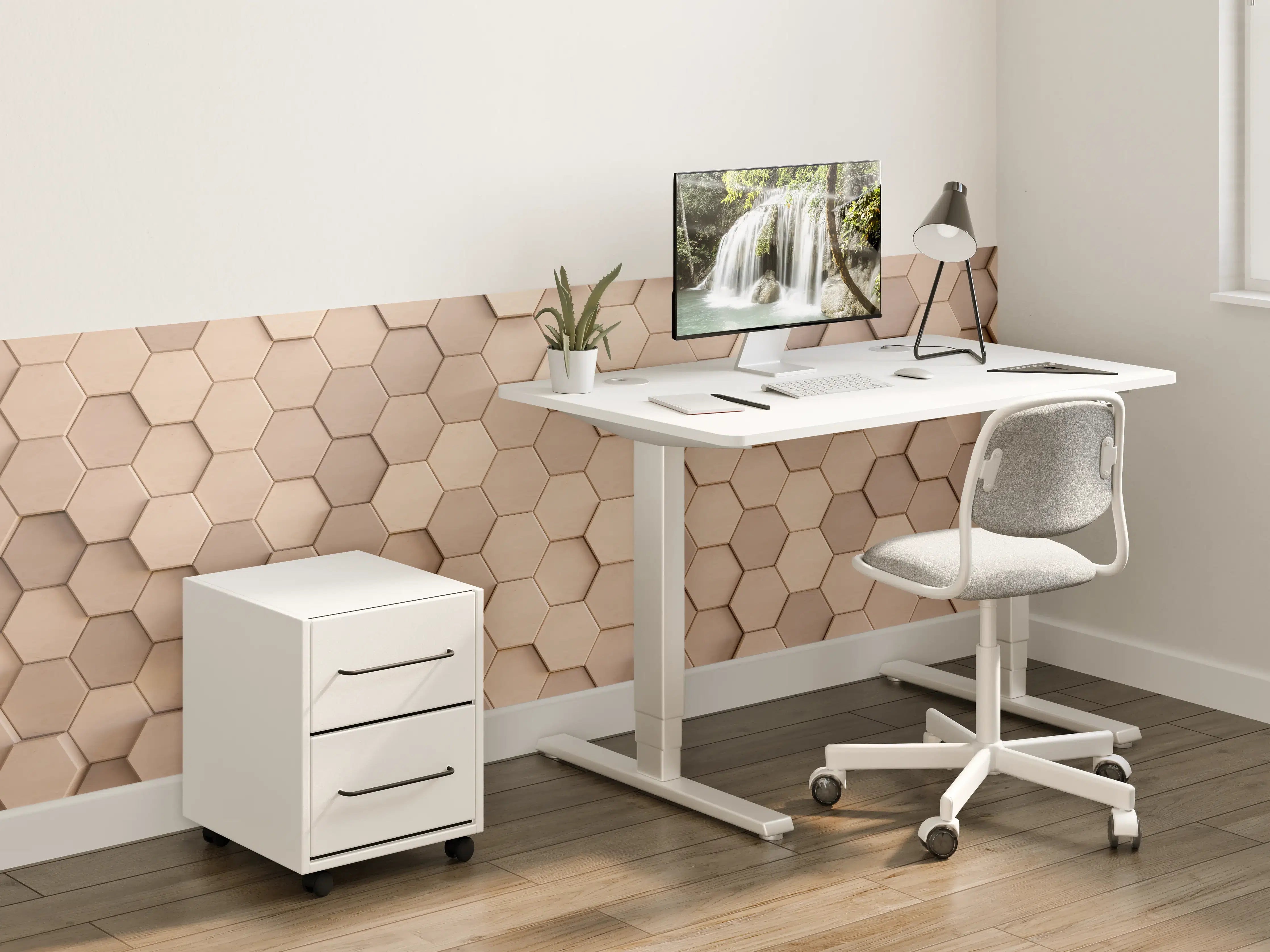 Kinderzimmer Wandgestaltung - Hexagonale Holzstruktur in Beige