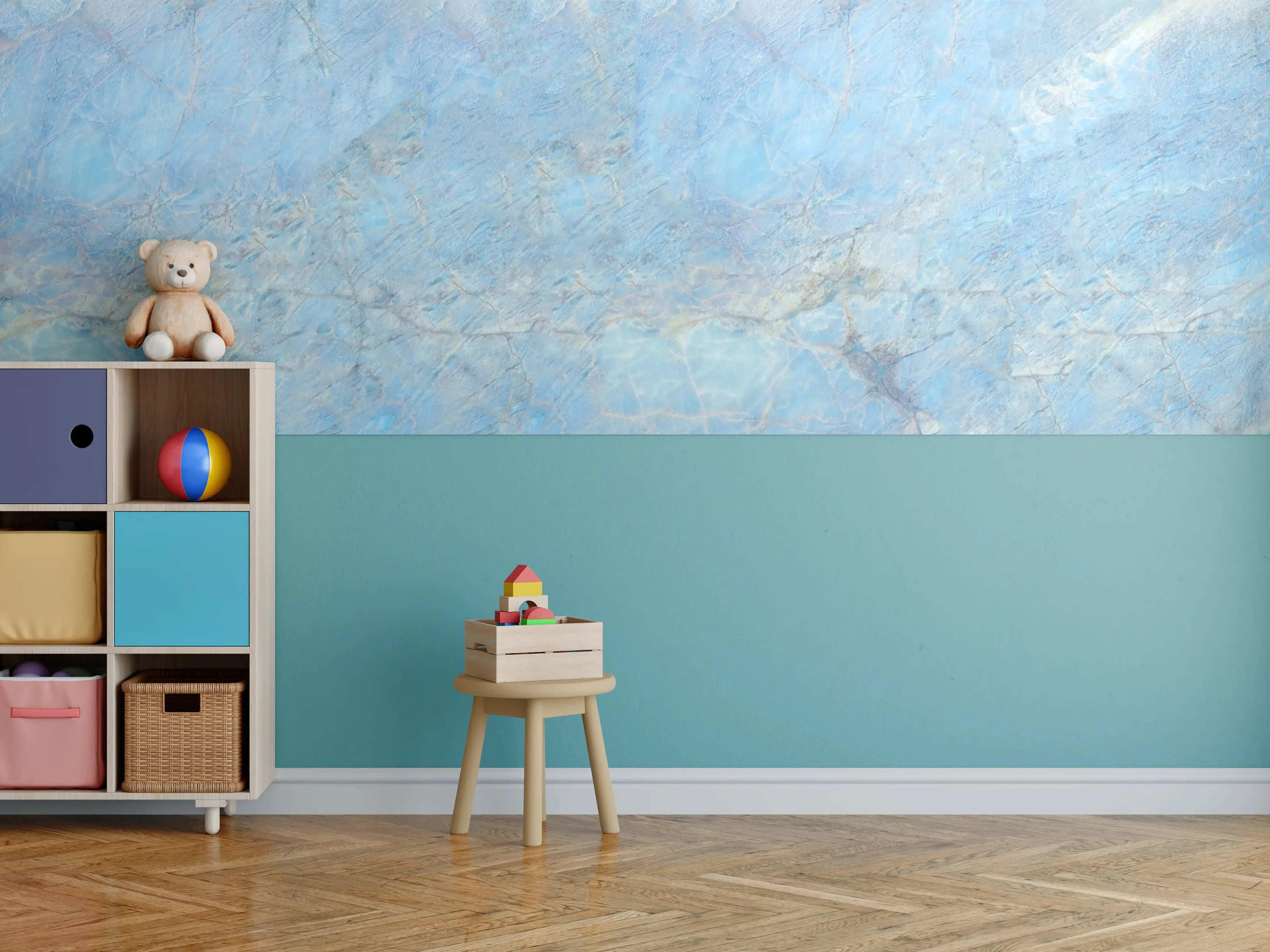 Kinderzimmer Wandgestaltung - Himmel in Grau und Blau