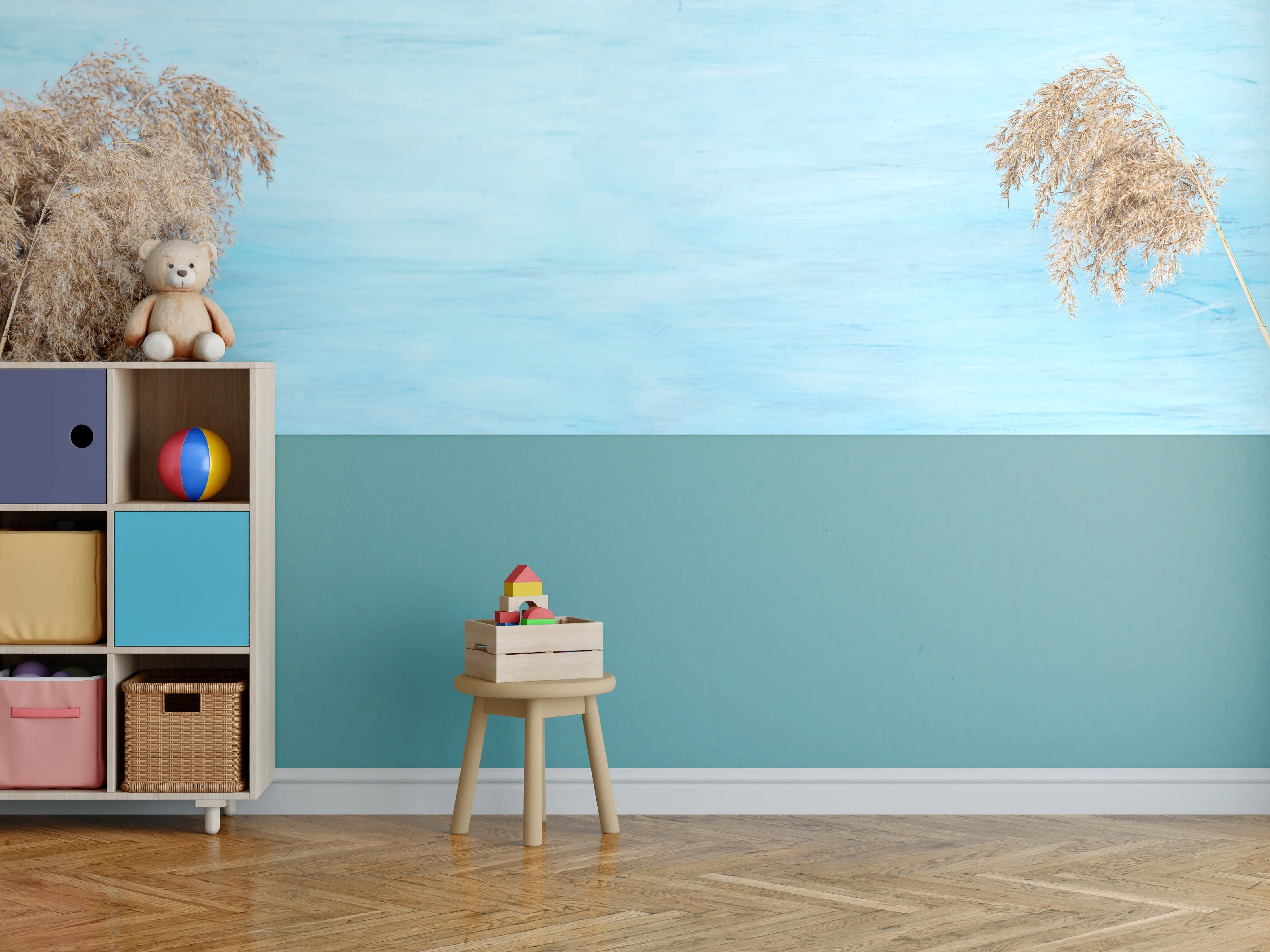 Kinderzimmer Wandgestaltung - Himmel in sanftem Blau mit Wolken