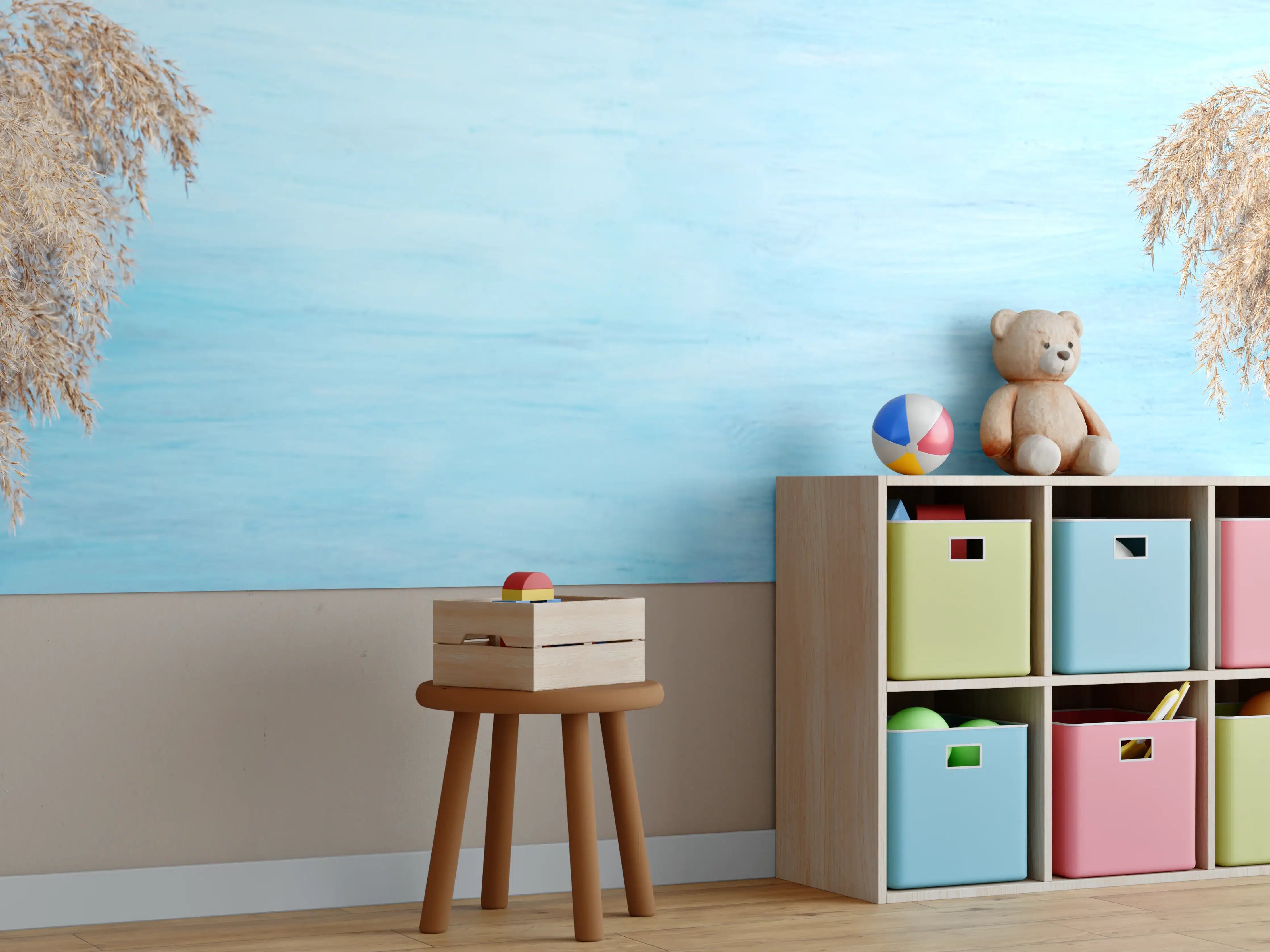 Kinderzimmer Wandgestaltung - Himmel in sanftem Blau mit Wolken