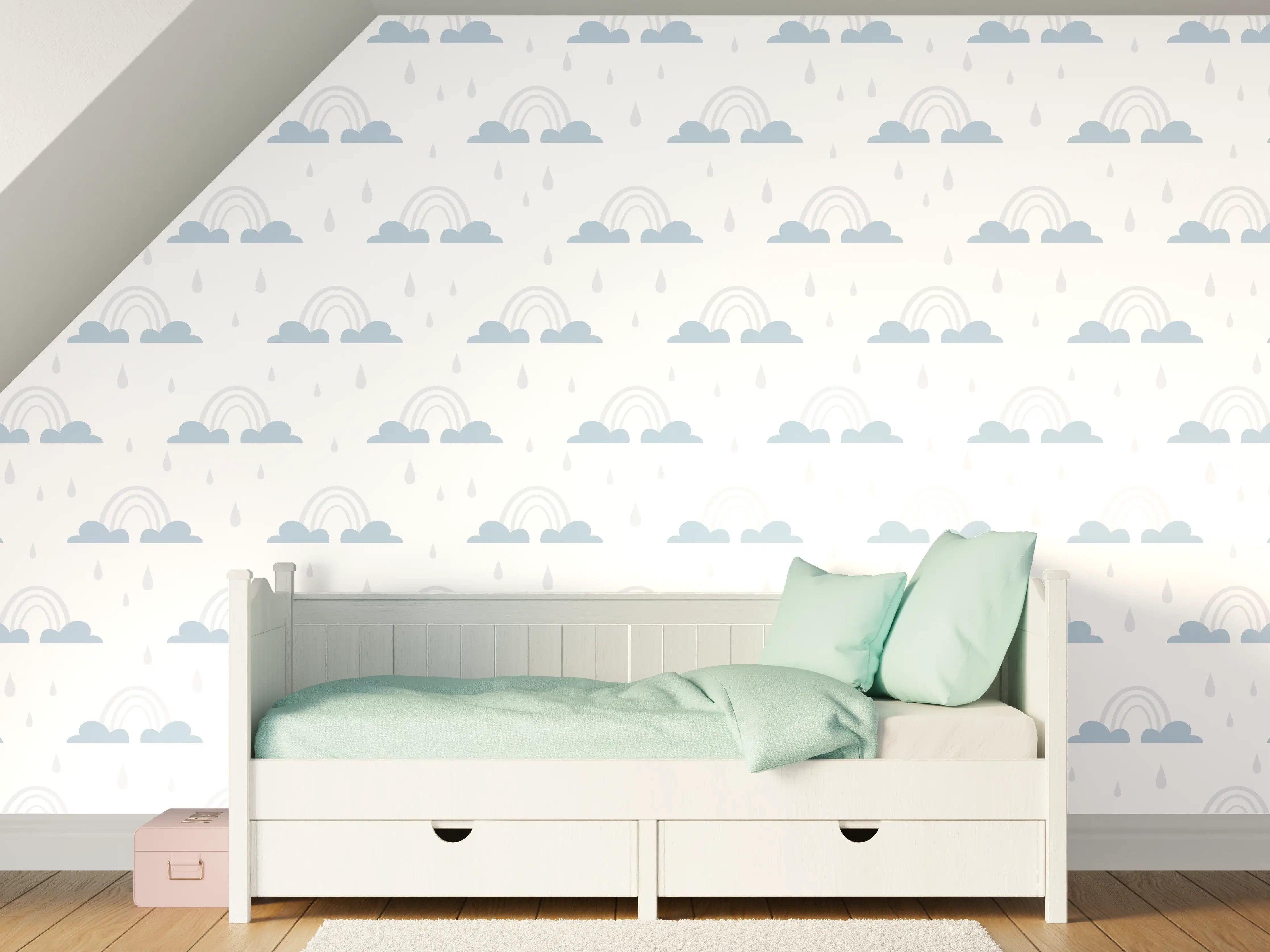 Kinderzimmer Wandgestaltung - Himmel mit Wolken in Pastellfarben