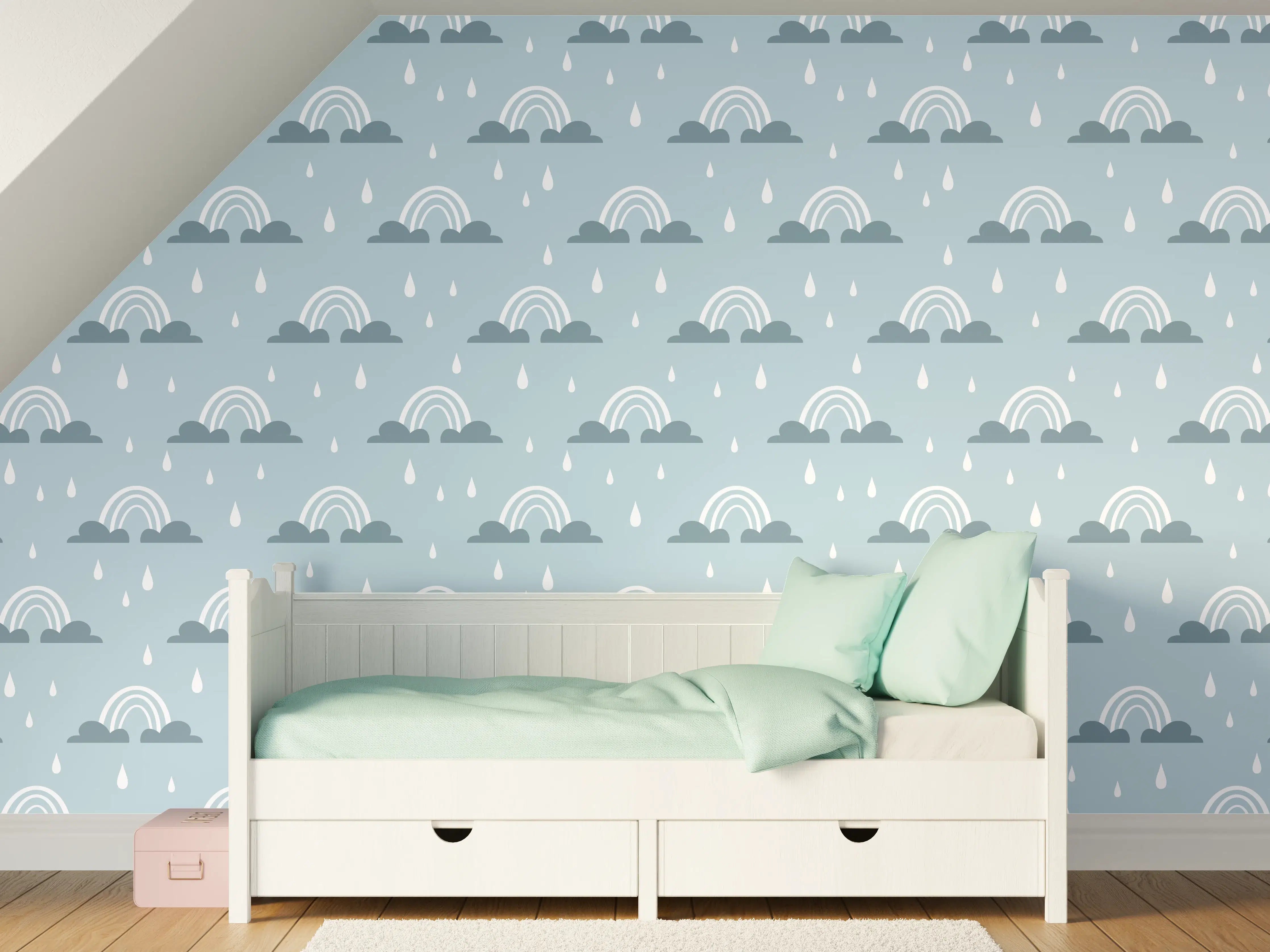 Kinderzimmer Wandgestaltung - Himmel mit Wolken in sanften Blautönen