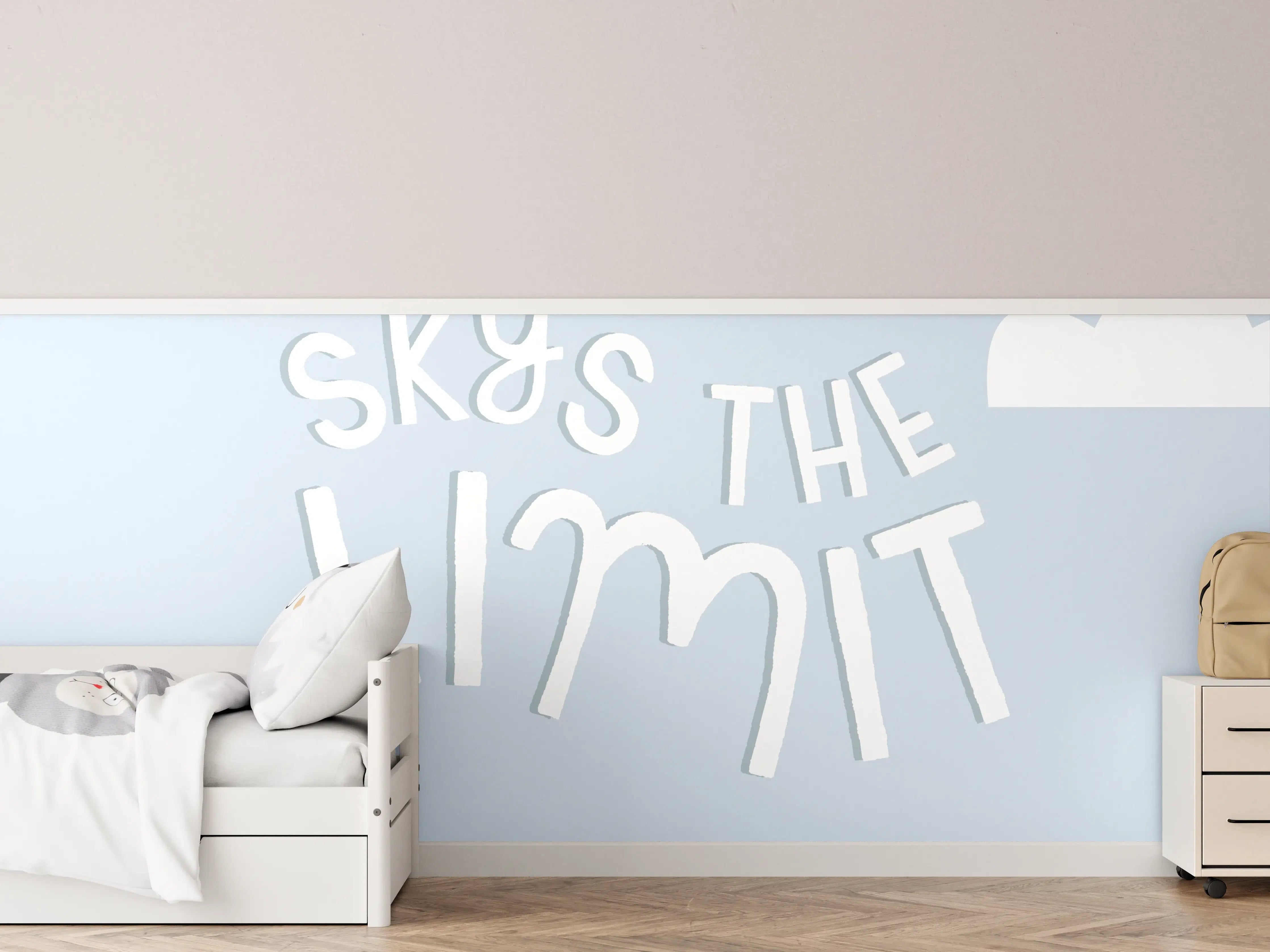 Kinderzimmer Wandgestaltung - Himmel mit Wolken und Inspiriertem Spruch