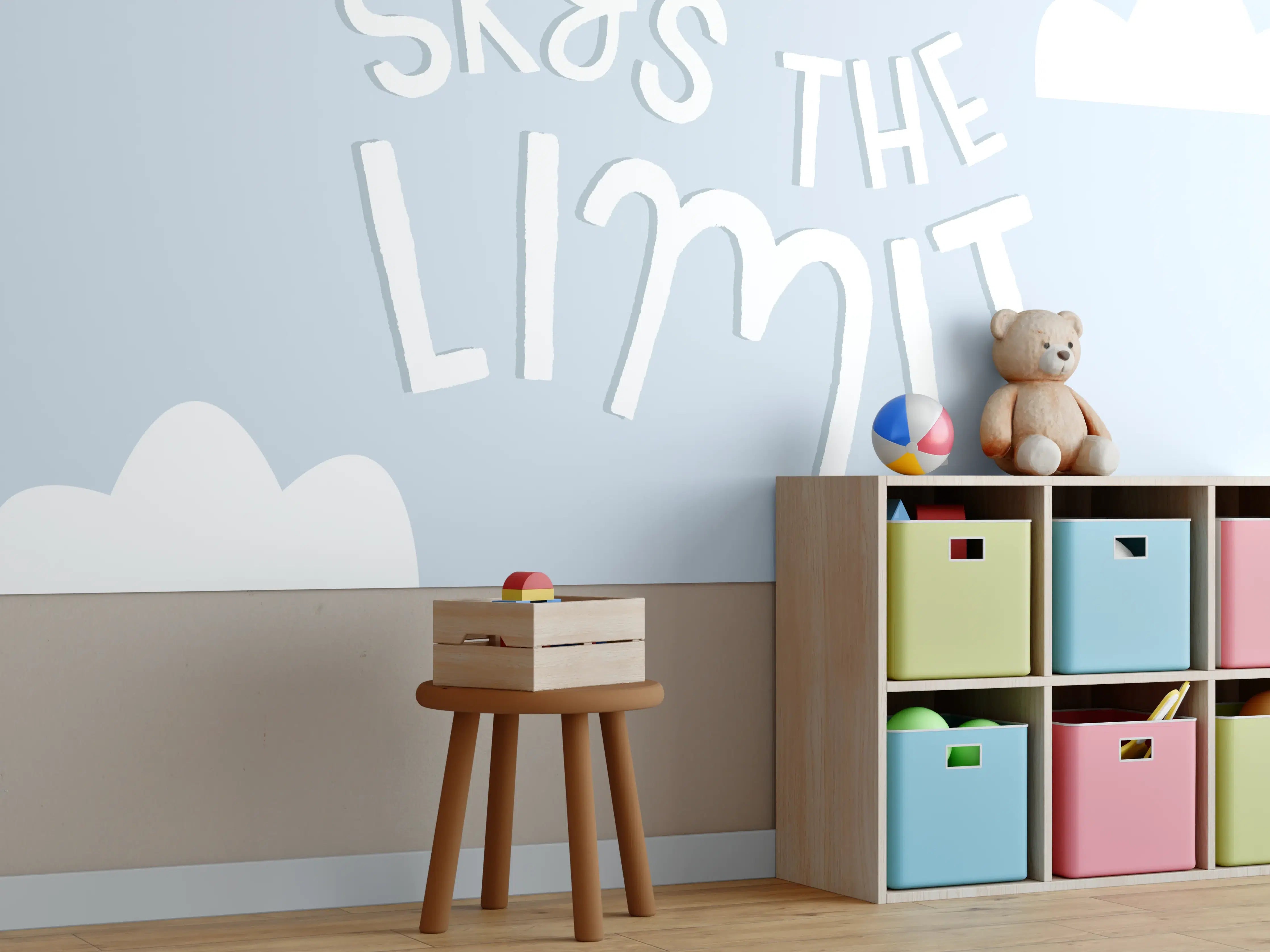 Kinderzimmer Wandgestaltung - Himmel mit Wolken und Inspiriertem Spruch