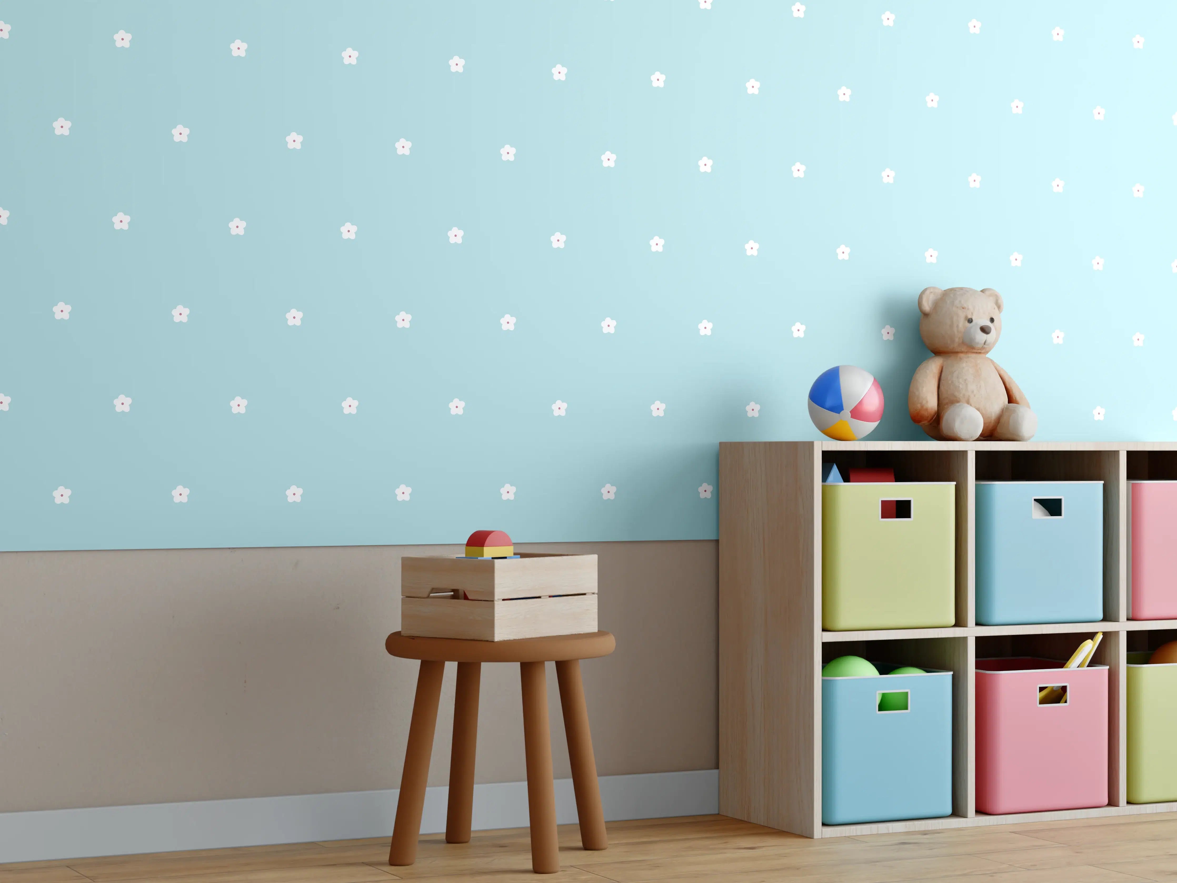 Kinderzimmer Wandgestaltung - Himmel über Bergen in sanften Pastellfarben