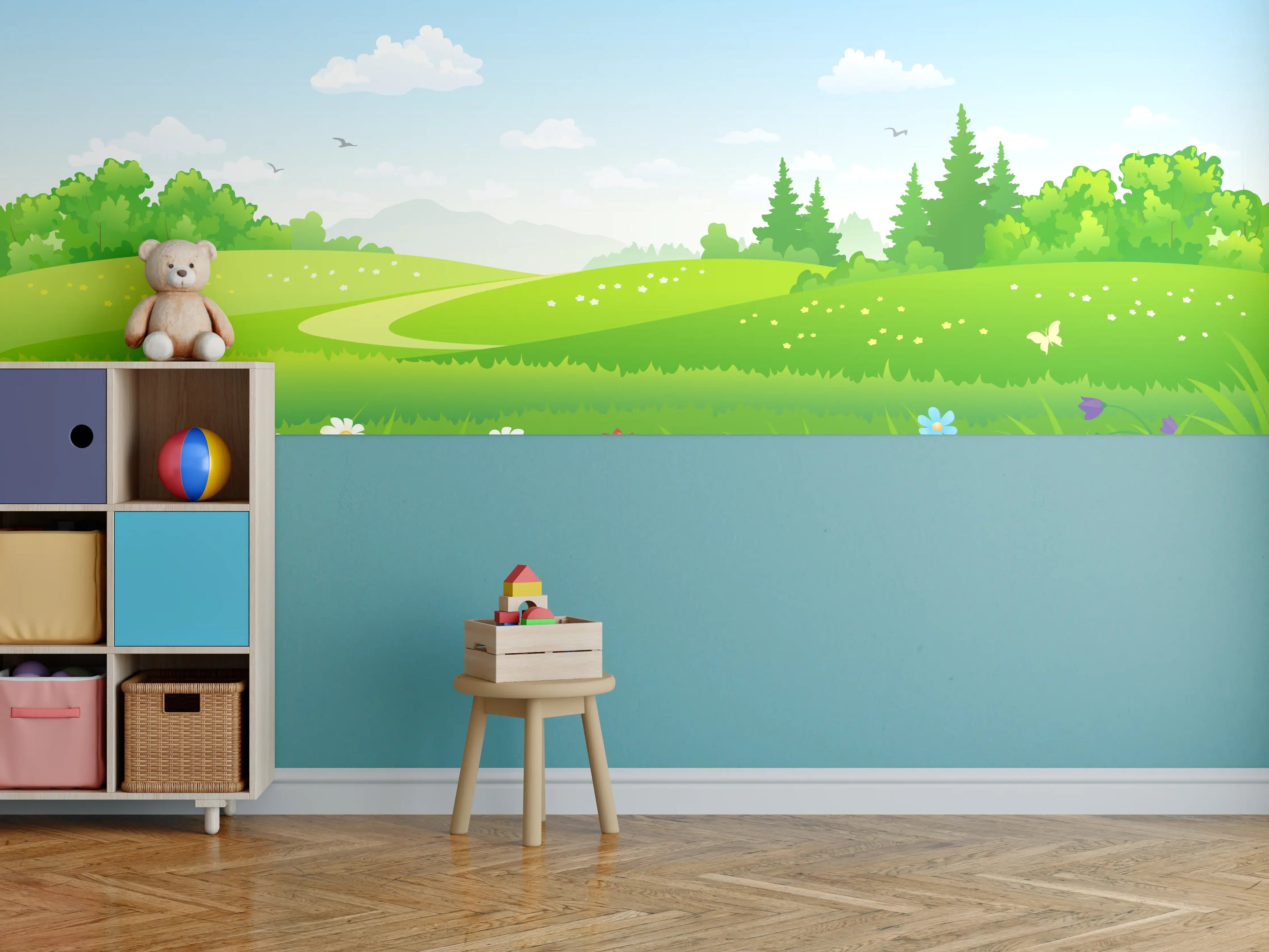 Kinderzimmer Wandgestaltung - Himmel und Blumenwiese im Frühling