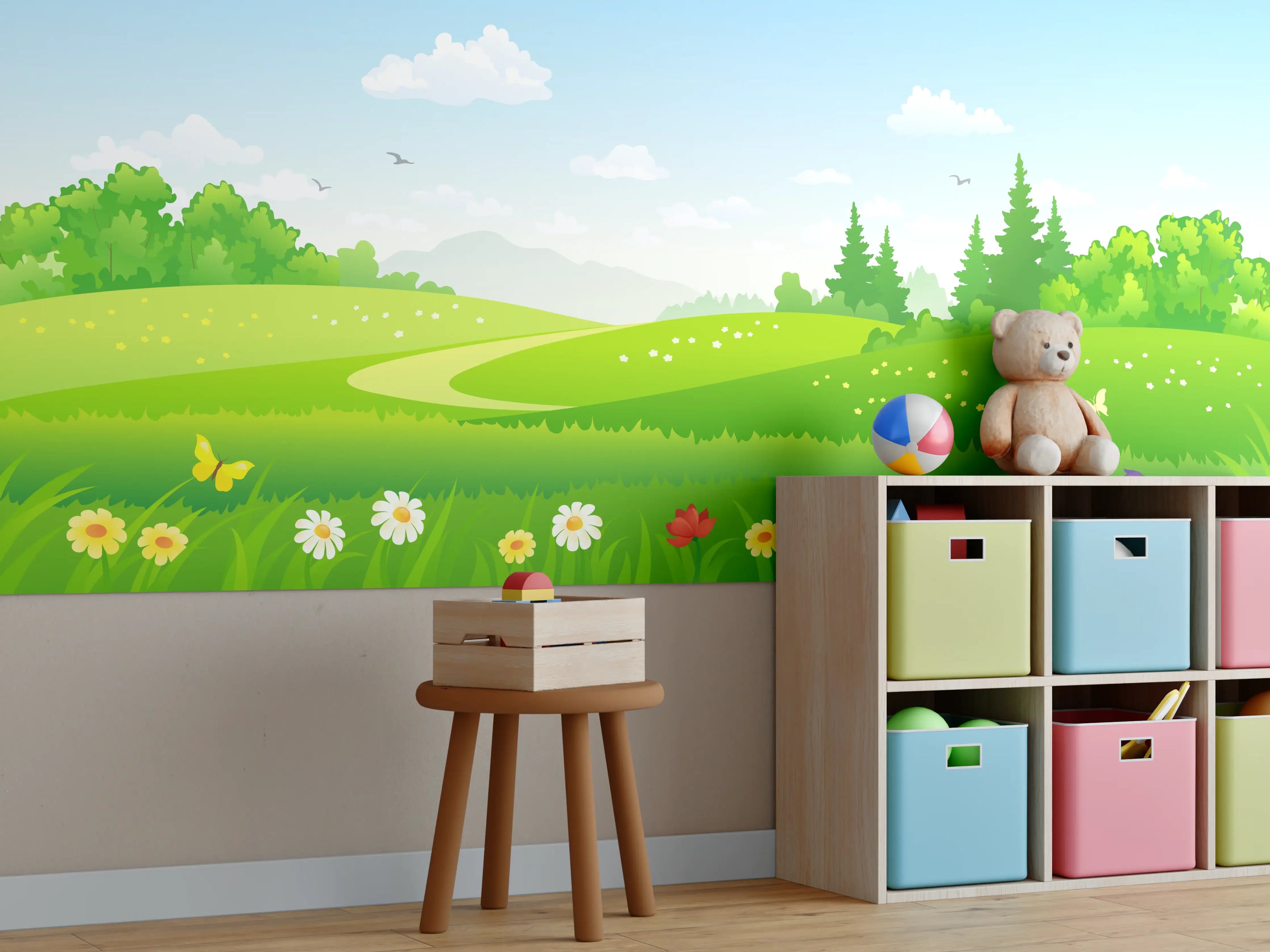 Kinderzimmer Wandgestaltung - Himmel und Blumenwiese im Frühling