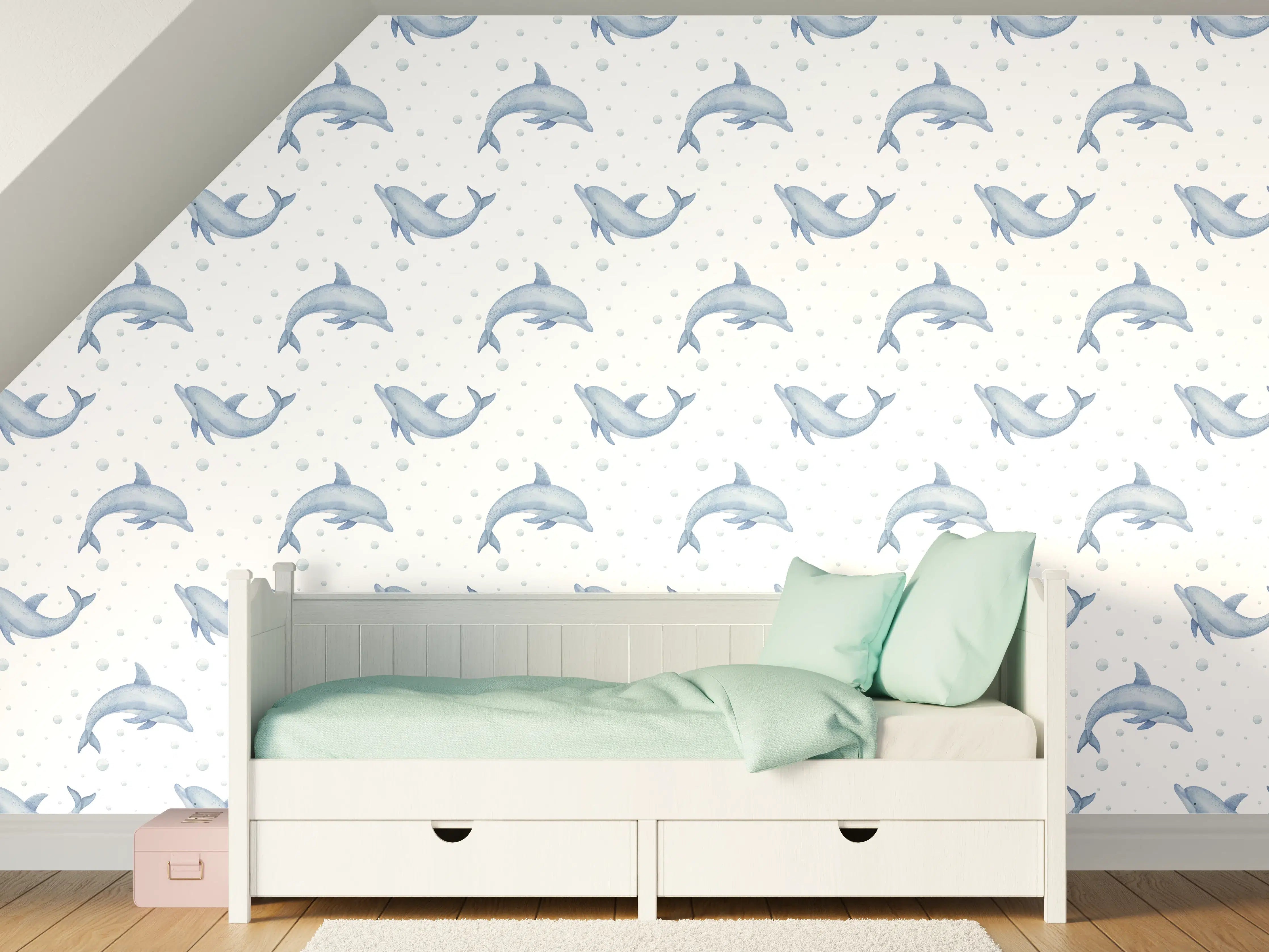 Kinderzimmer Wandgestaltung - Himmelblaue Delfine im Meer