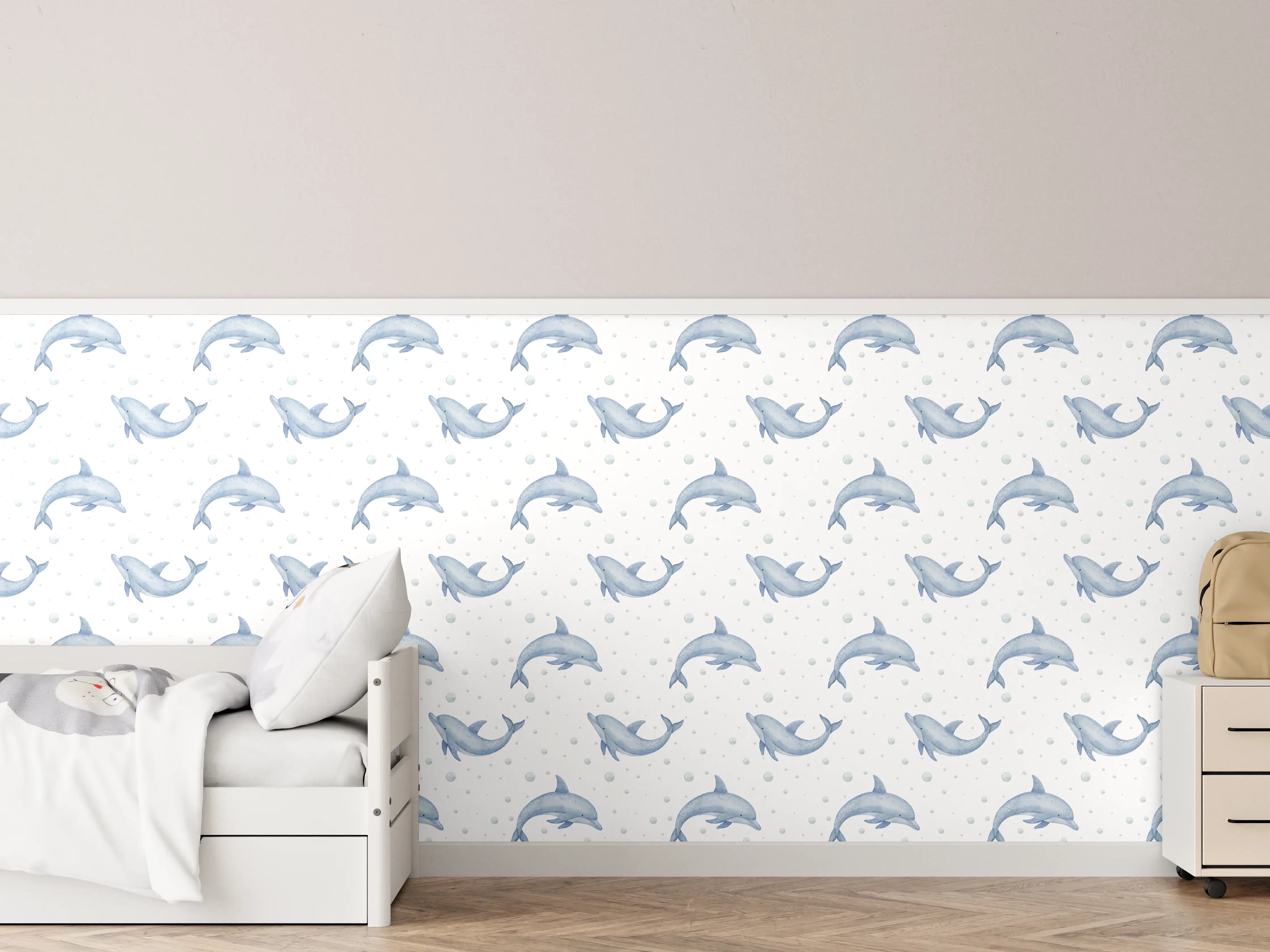 Kinderzimmer Wandgestaltung - Himmelblaue Delfine im Meer