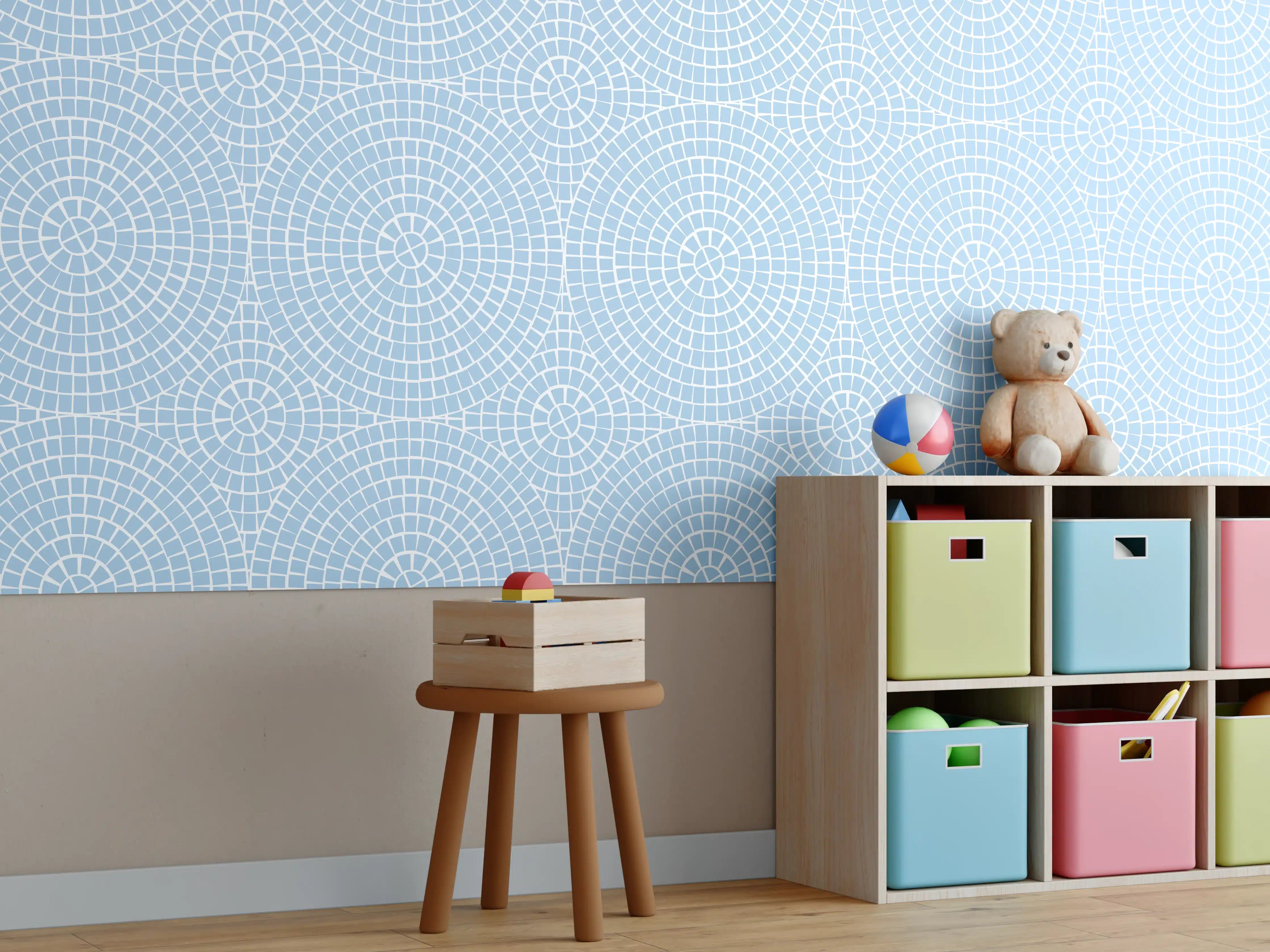 Kinderzimmer Wandgestaltung - Himmelblaue Fliesen mit Mosaik-Design