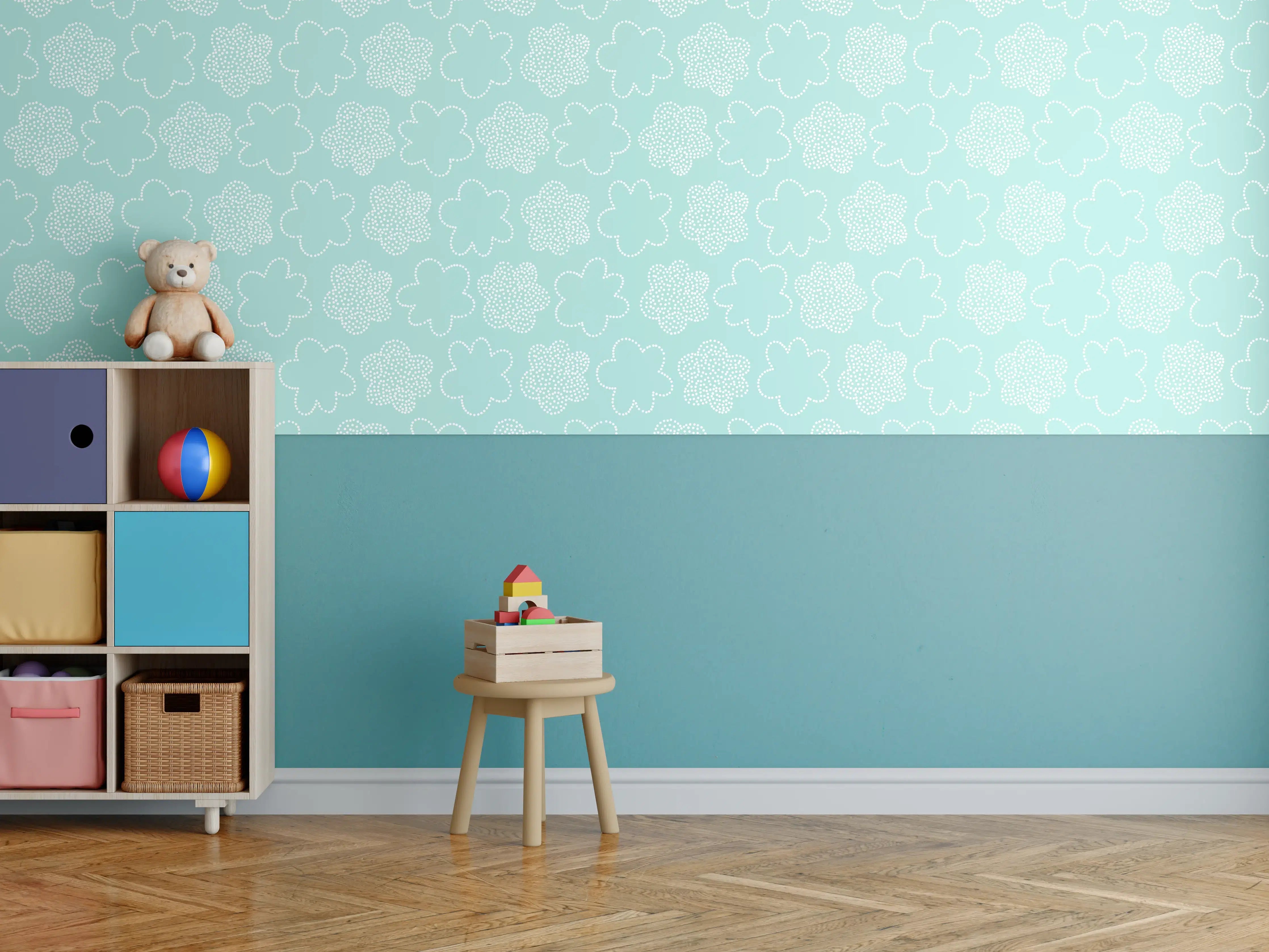 Kinderzimmer Wandgestaltung - Himmelblaue Wolkenmuster-Textur