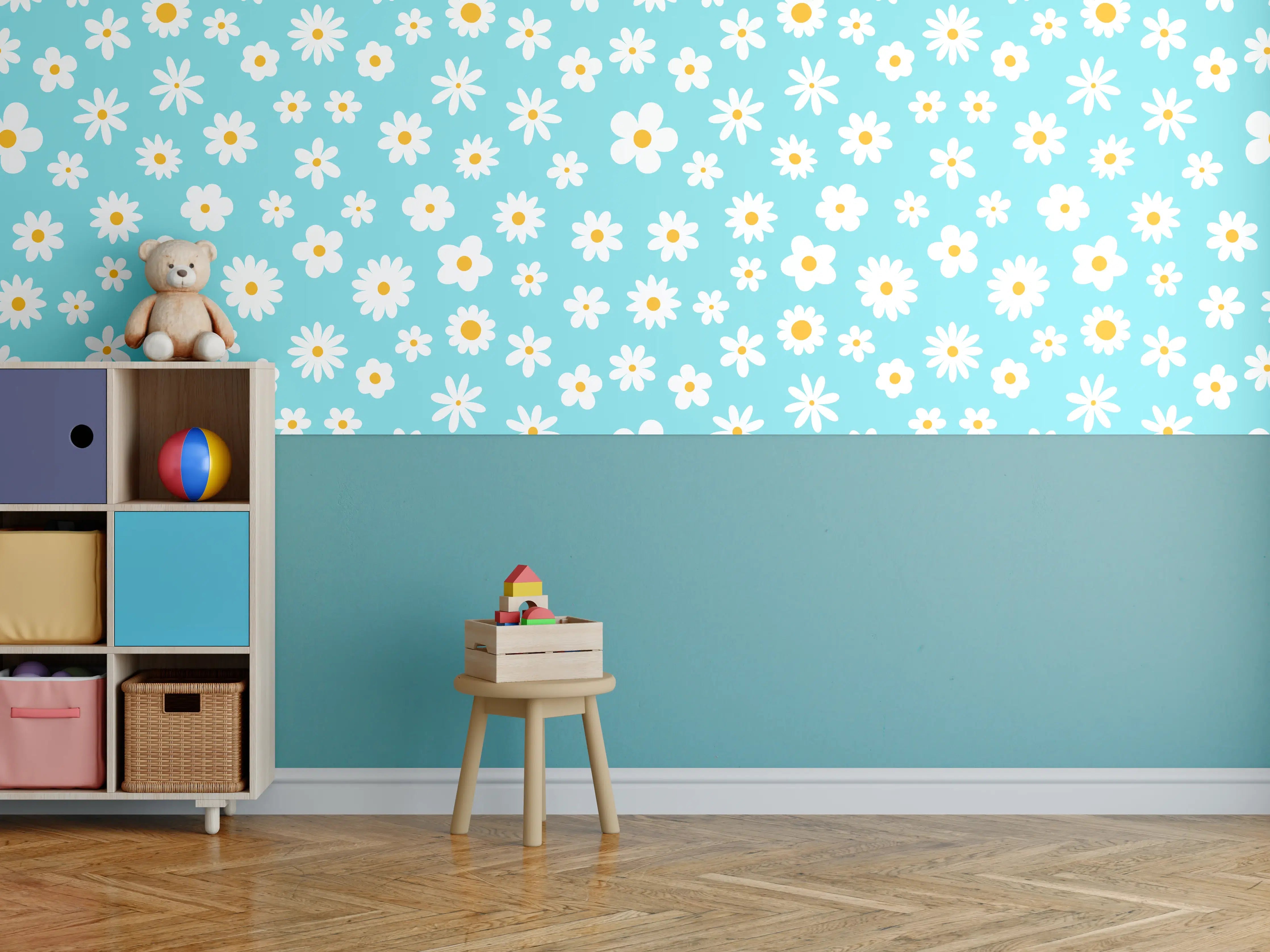 Kinderzimmer Wandgestaltung - Himmelblauer Himmel mit weißen Wolken