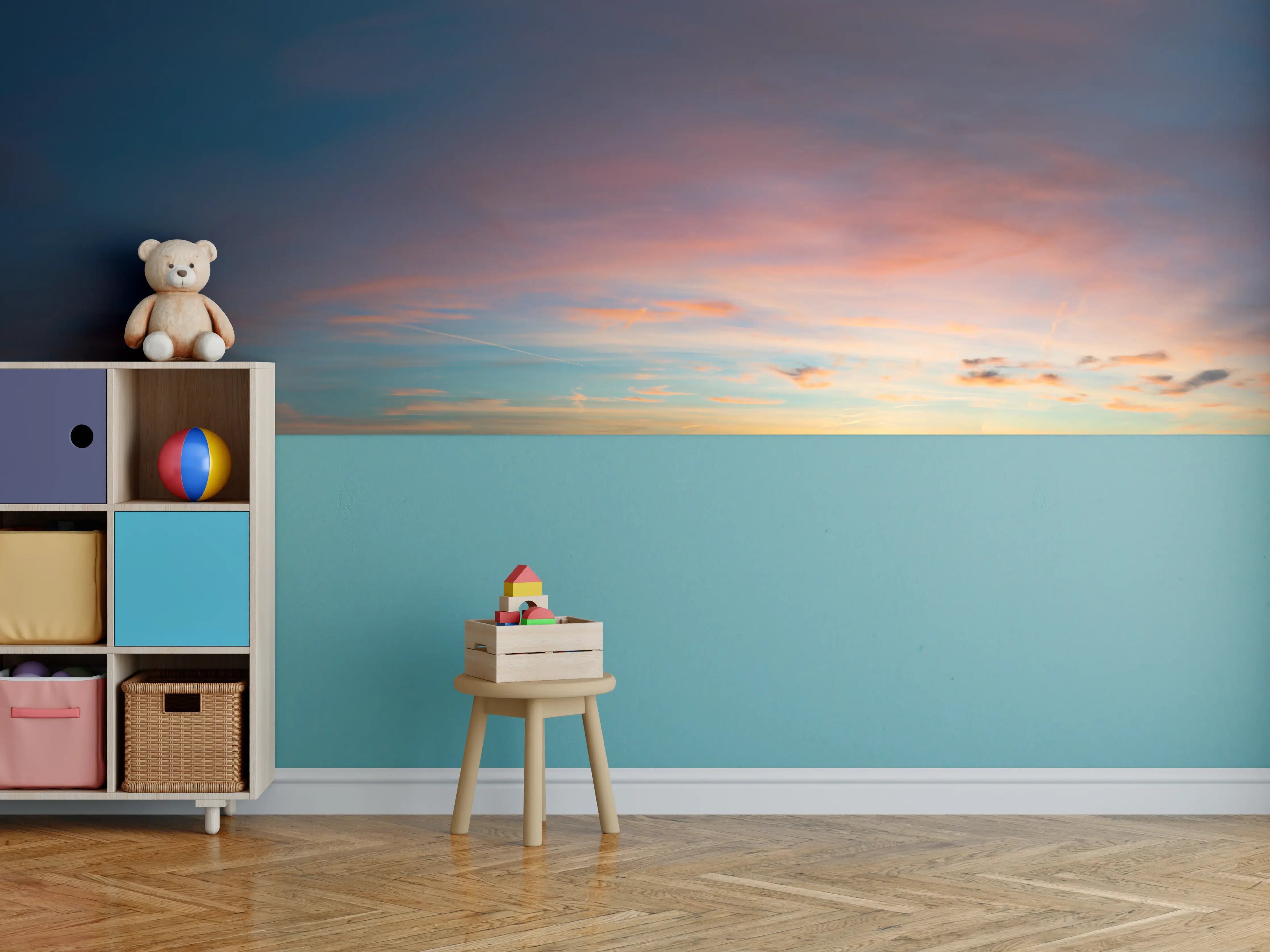Kinderzimmer Wandgestaltung - Himmelspanorama bei Sonnenuntergang