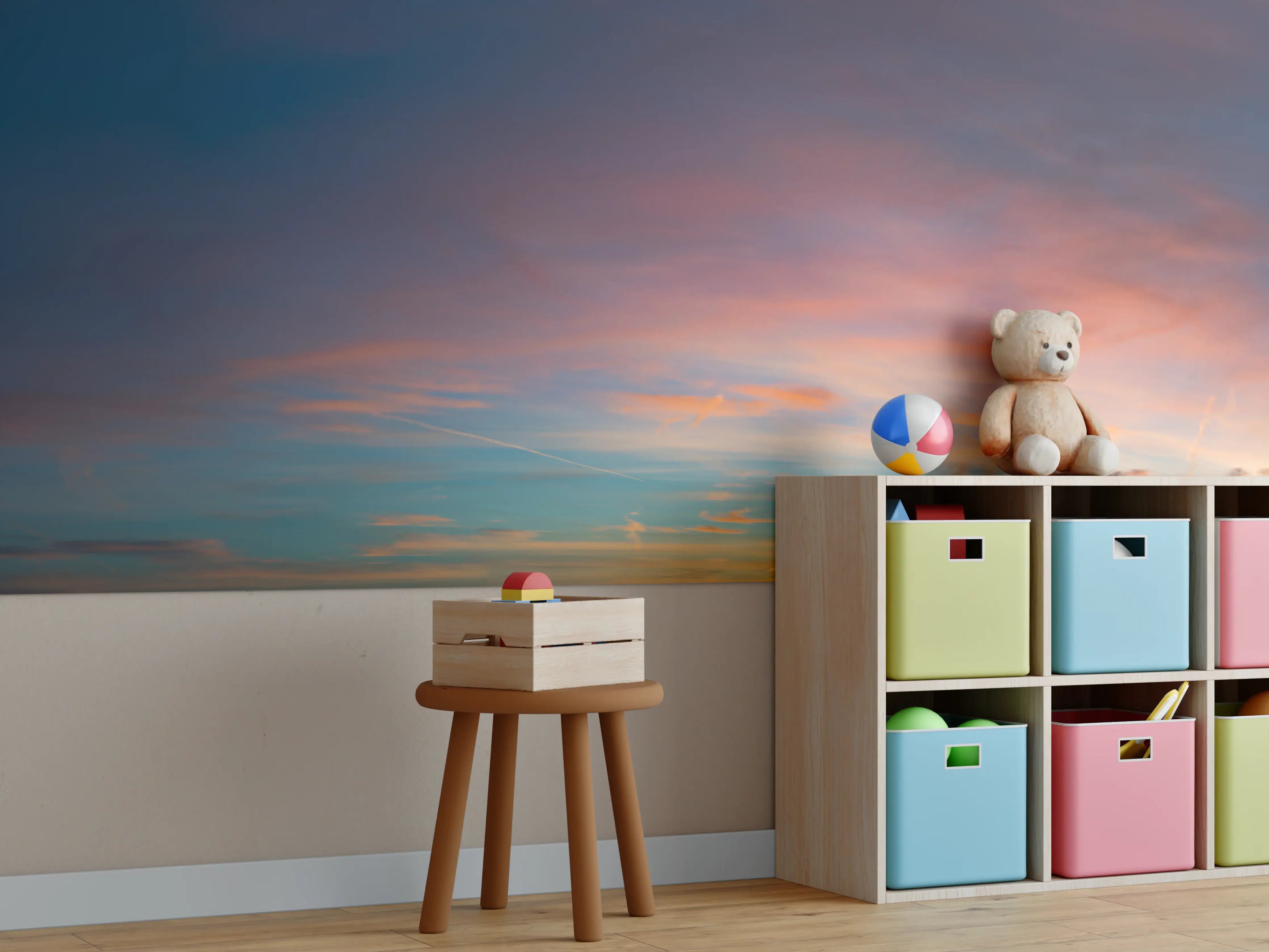 Kinderzimmer Wandgestaltung - Himmelspanorama bei Sonnenuntergang