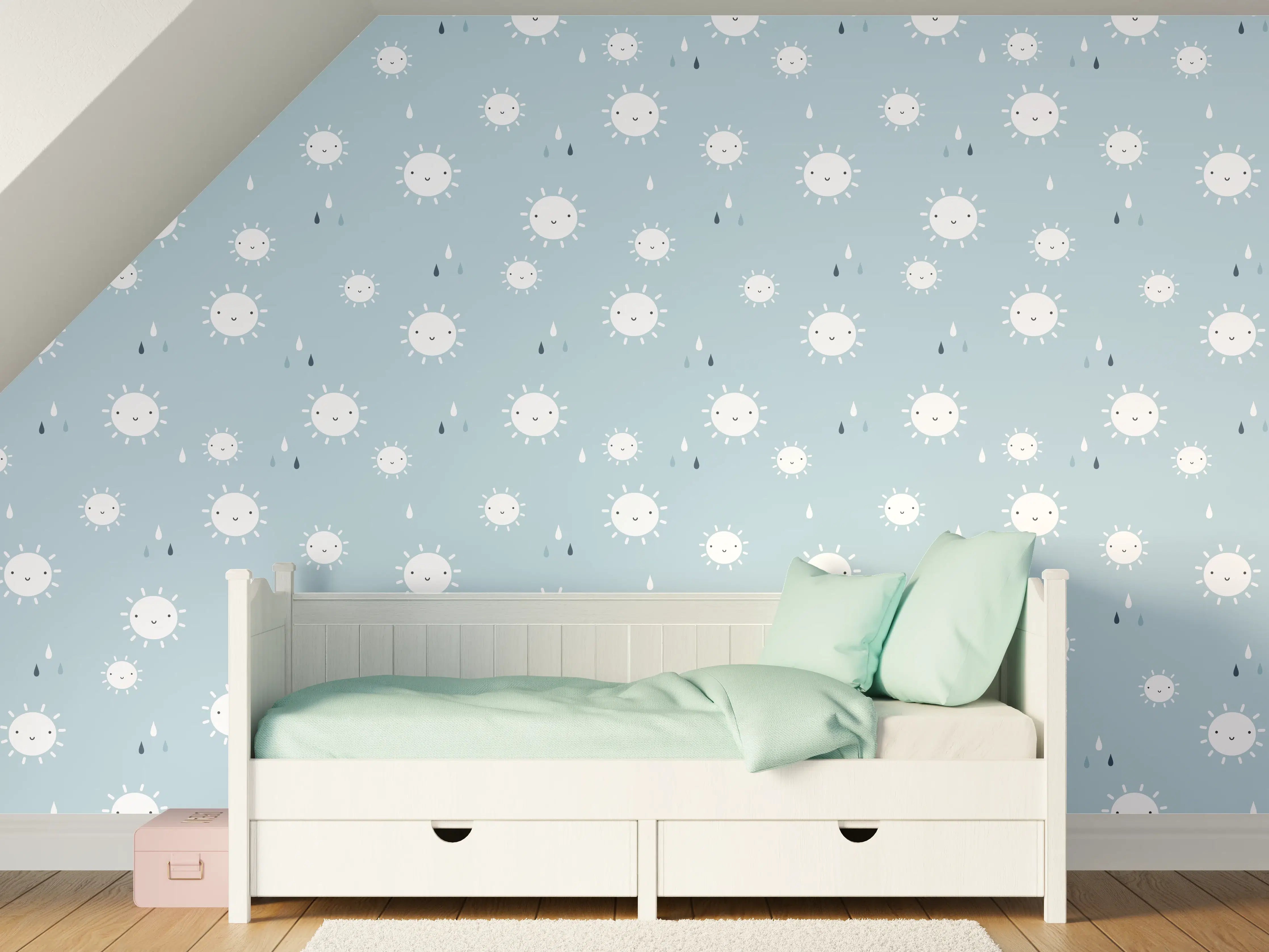 Kinderzimmer Wandgestaltung - Himmlische Schneeflocken auf blauem Himmel