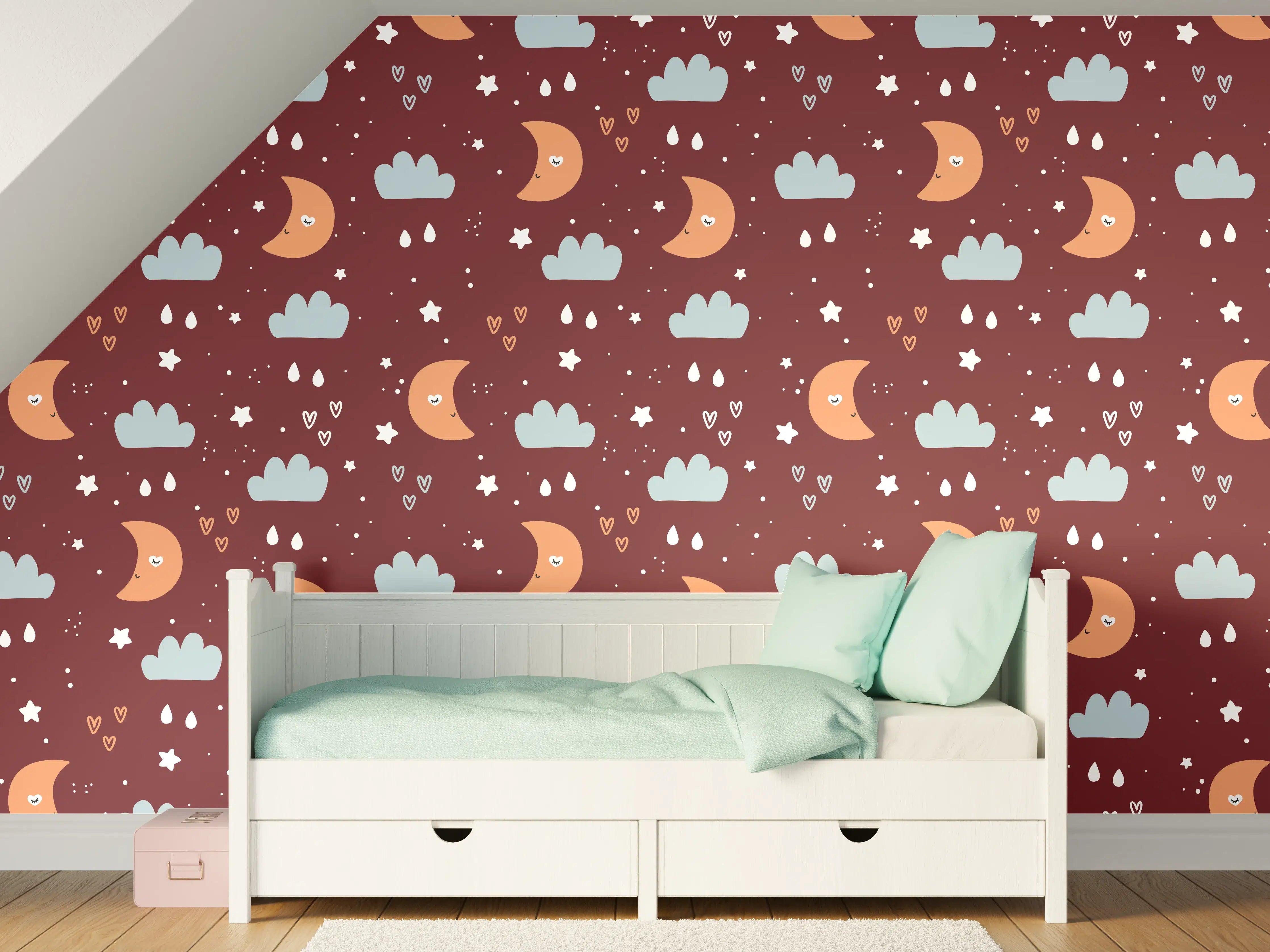 Kinderzimmer Wandgestaltung - Himmlische in der Nacht mit Wolken und Stern