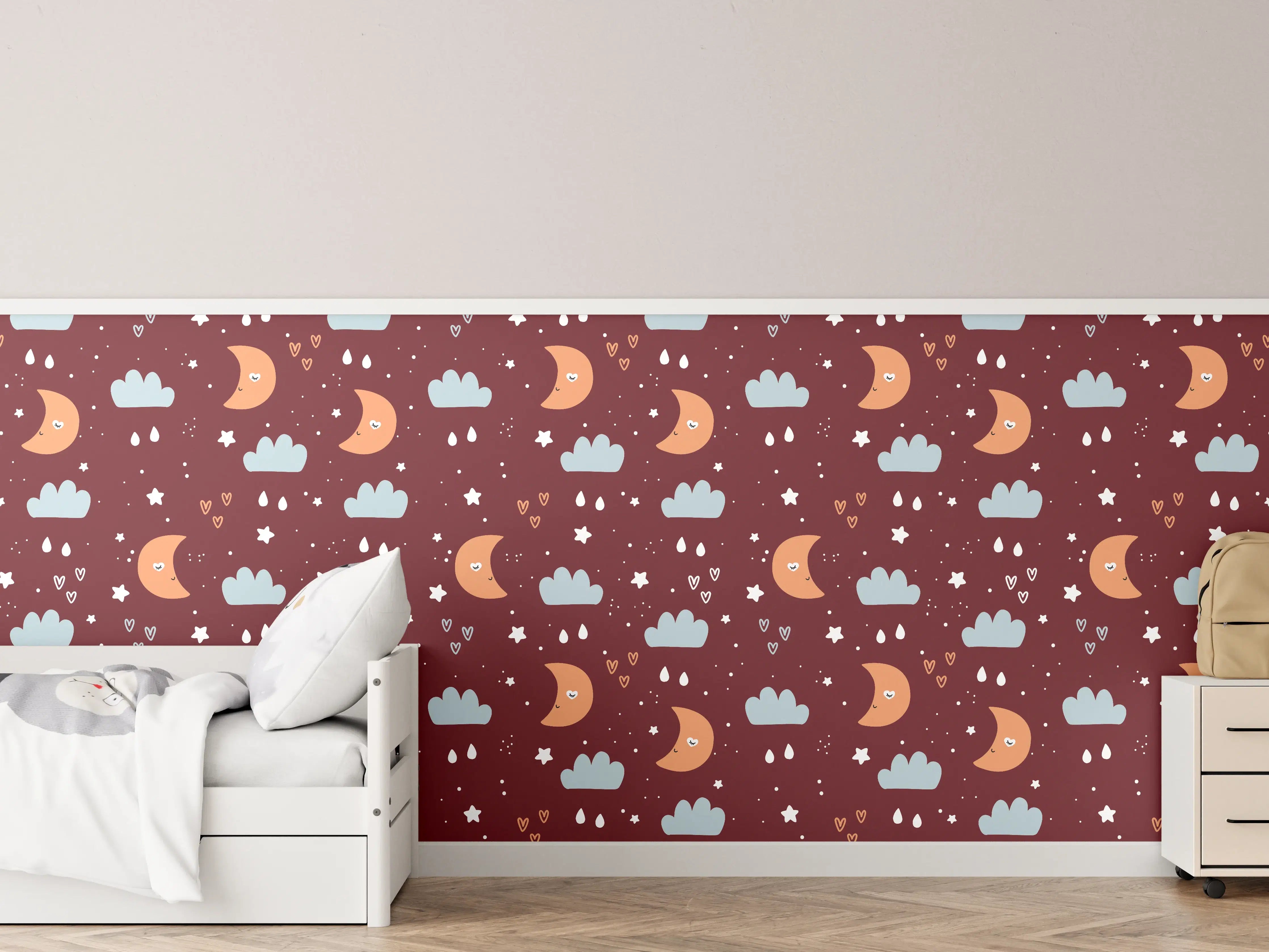 Kinderzimmer Wandgestaltung - Himmlische in der Nacht mit Wolken und Stern