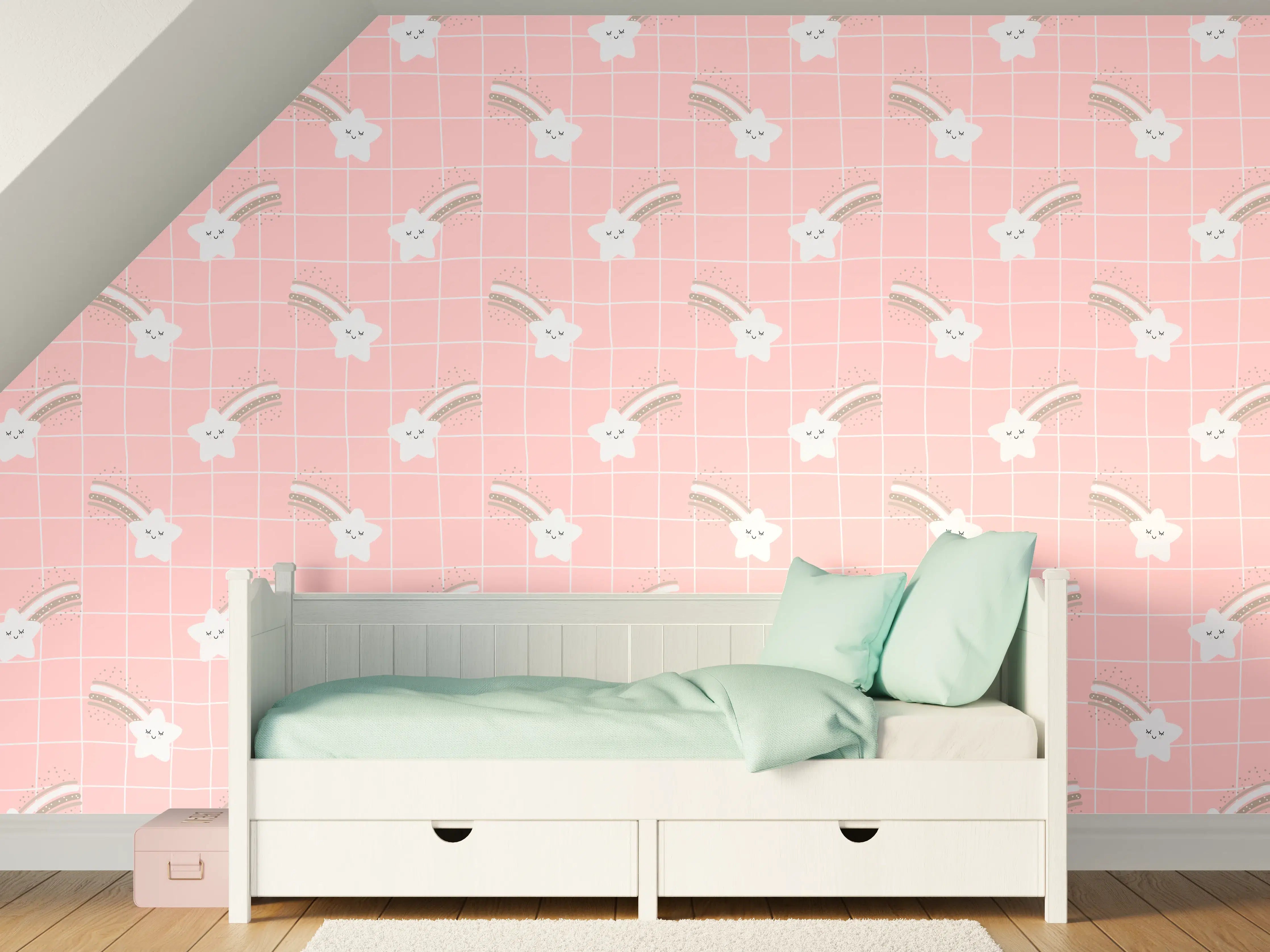 Kinderzimmer Wandgestaltung - Himmlischer Himmel mit Wolken und Sonnenstrahlen