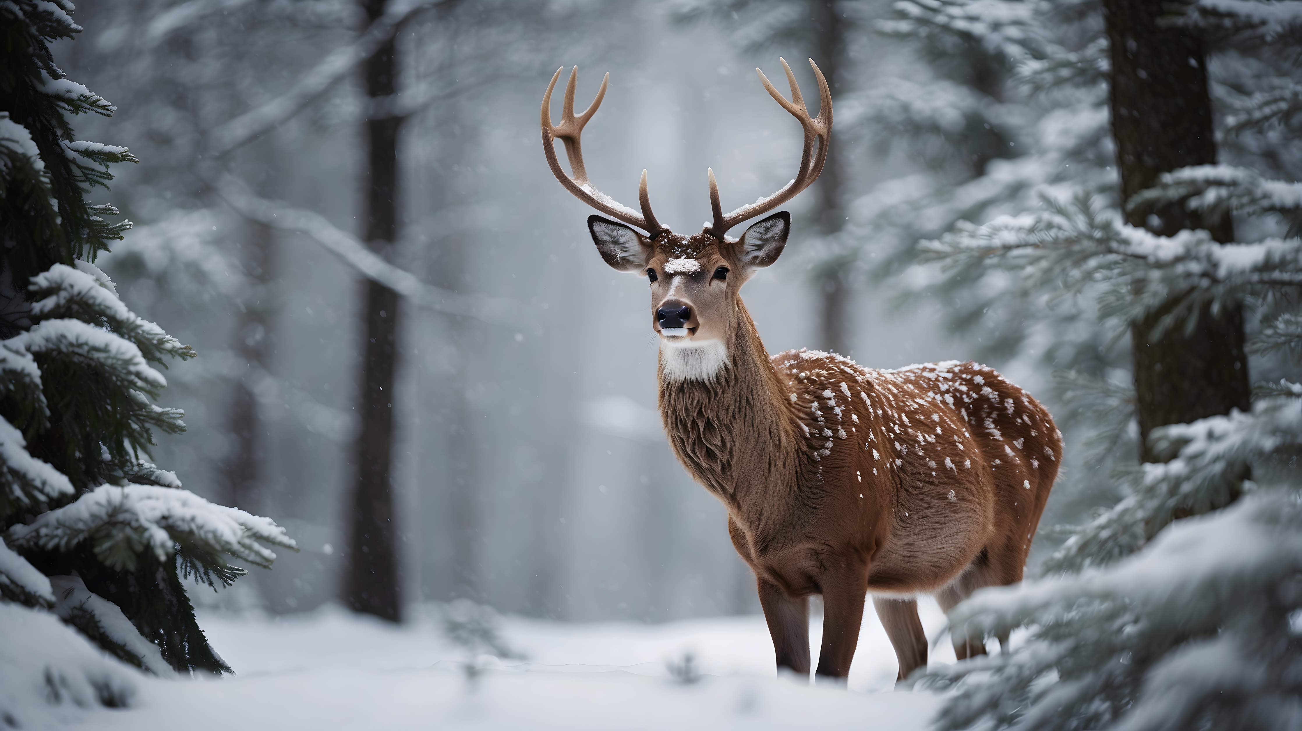 Kinderzimmer Wandgestaltung-Hirsch im verschneiten Wald
