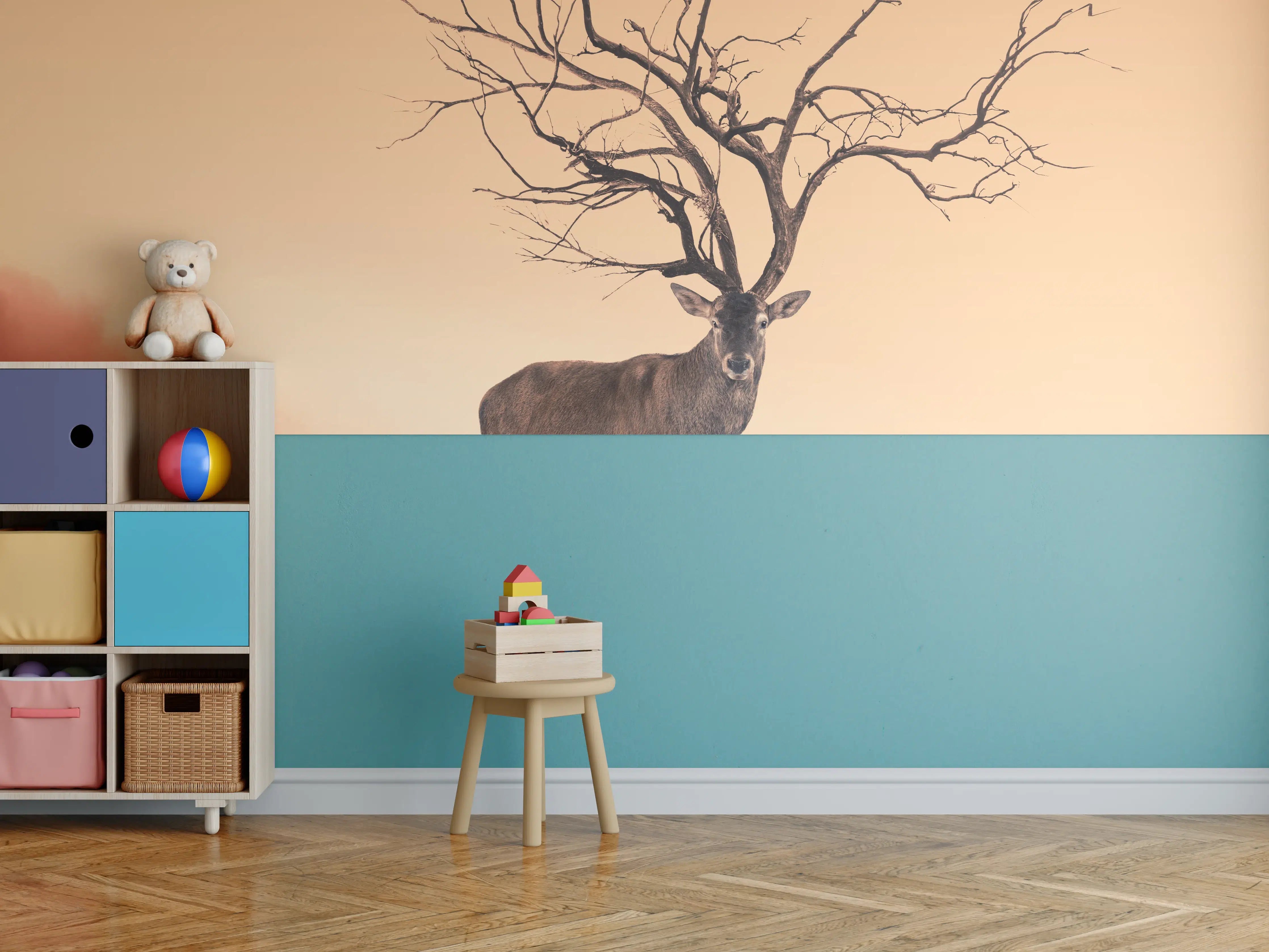 Kinderzimmer Wandgestaltung - Hirsch mit abstraktem Baum-Geweih