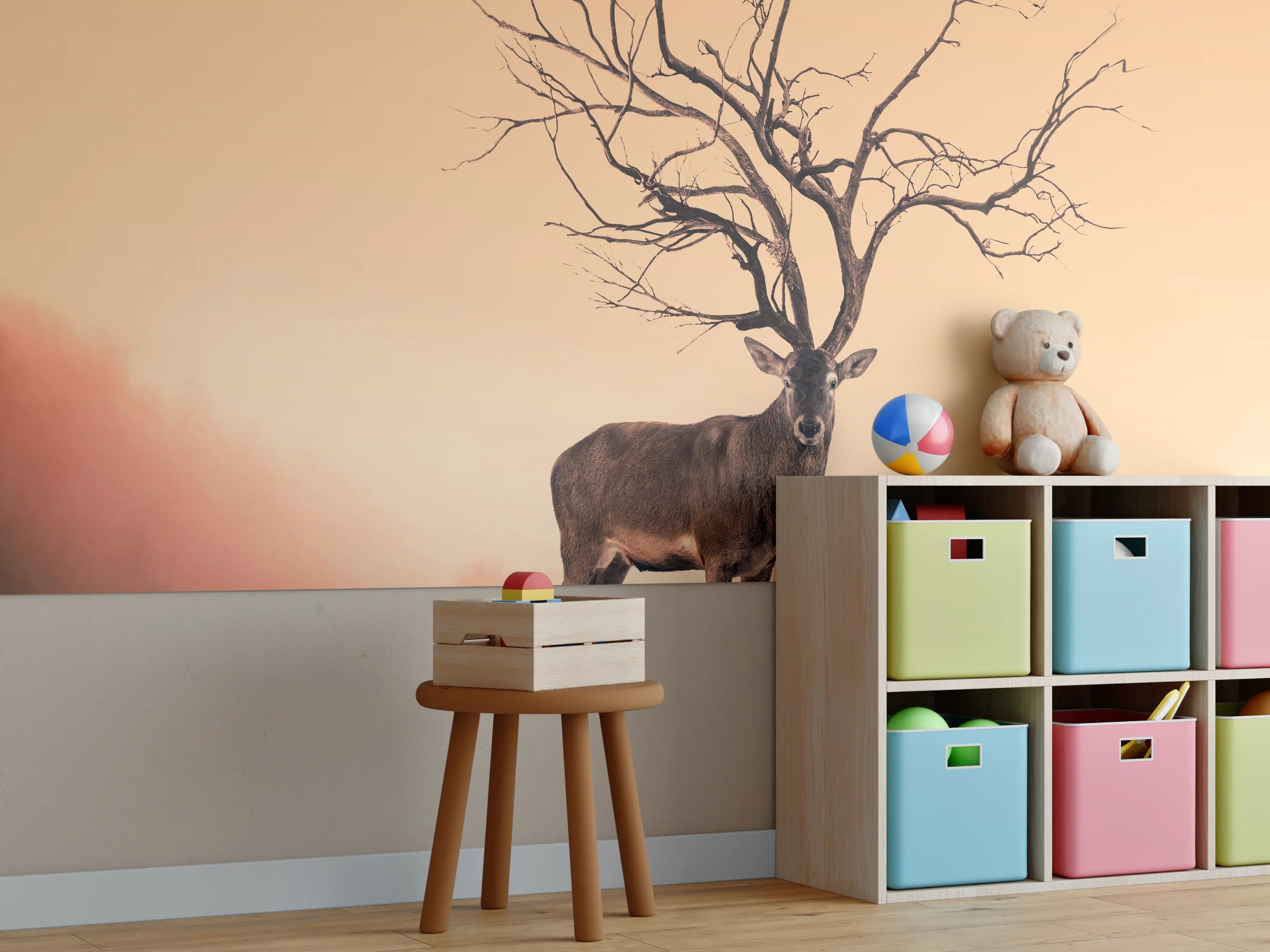 Kinderzimmer Wandgestaltung - Hirsch mit abstraktem Baum-Geweih