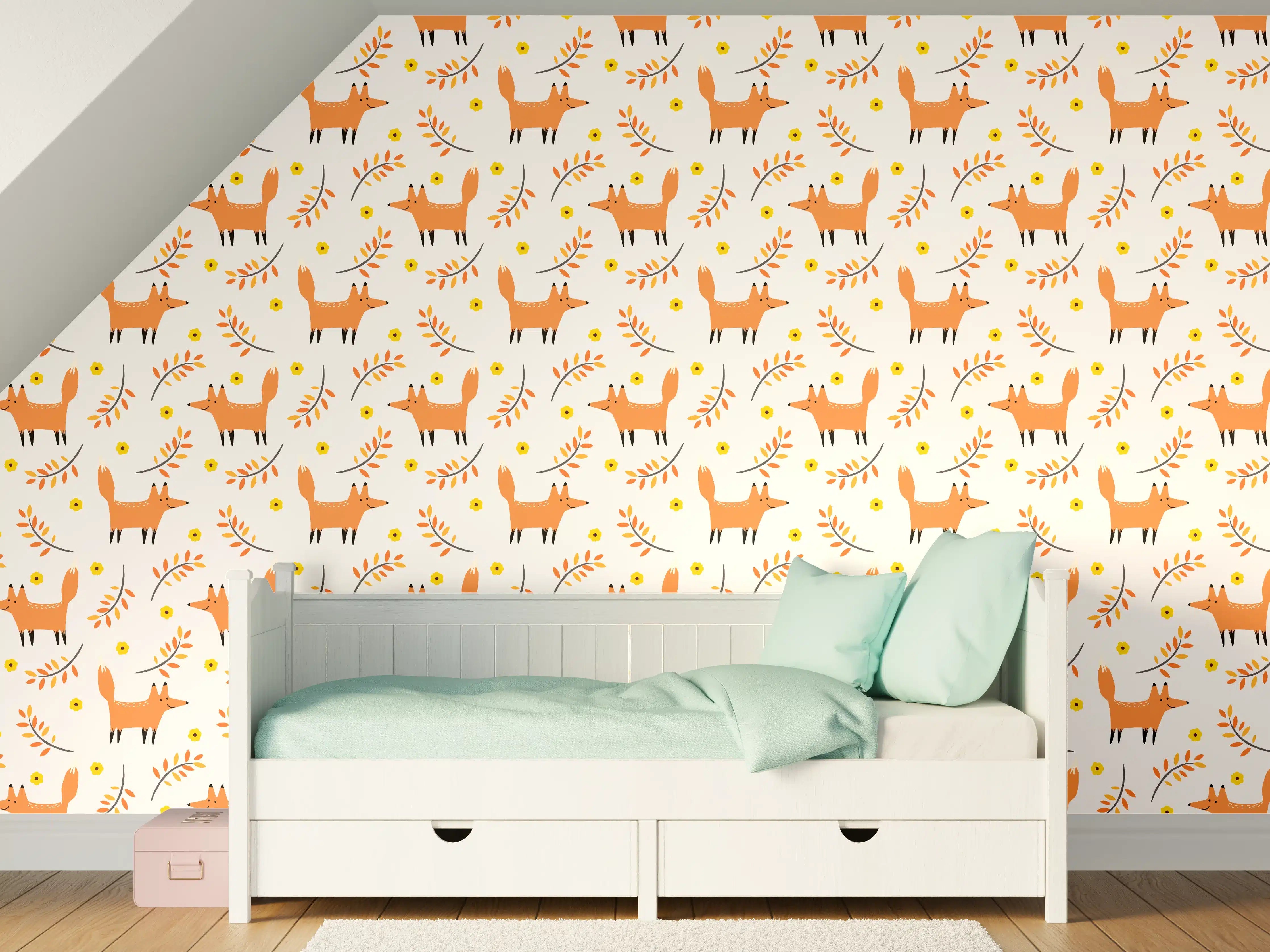Kinderzimmer Wandgestaltung - Hirschmotive mit warmen Braun- und Orangetönen