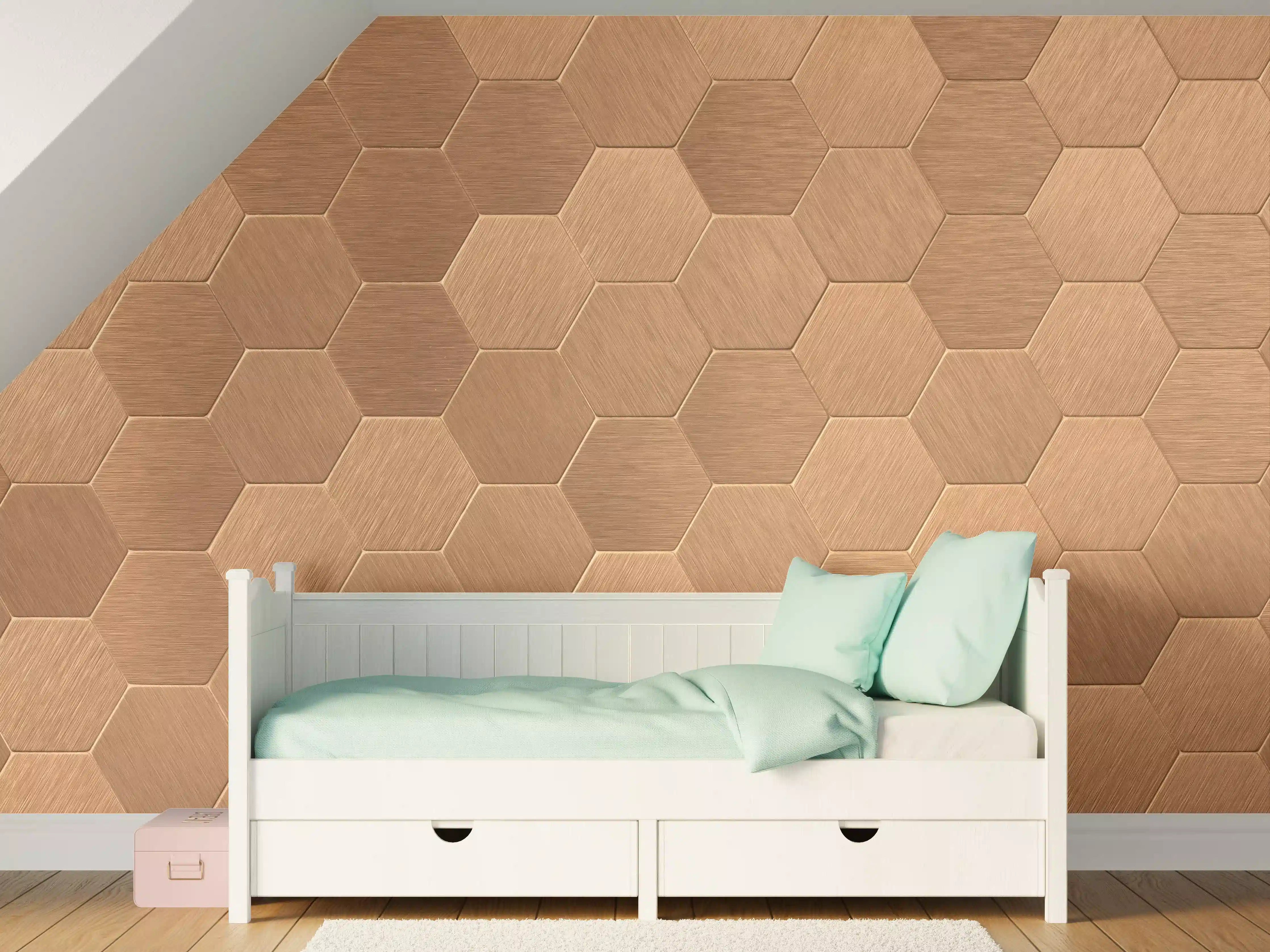 Kinderzimmer Wandgestaltung - Hölzermuster in warmen Braun- und Beigetönen