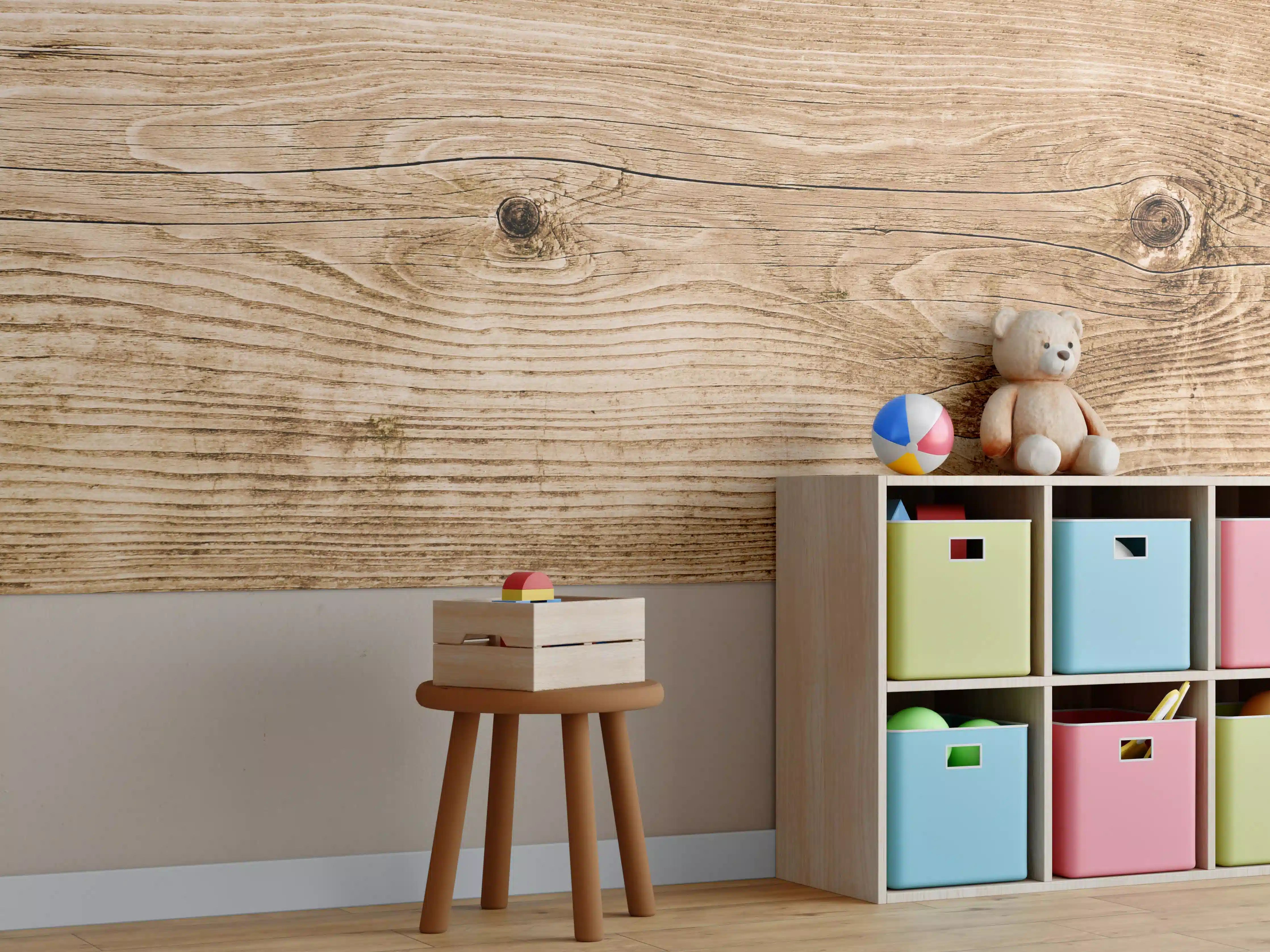 Kinderzimmer Wandgestaltung - Hölzerne Oberfläche in Naturtönen