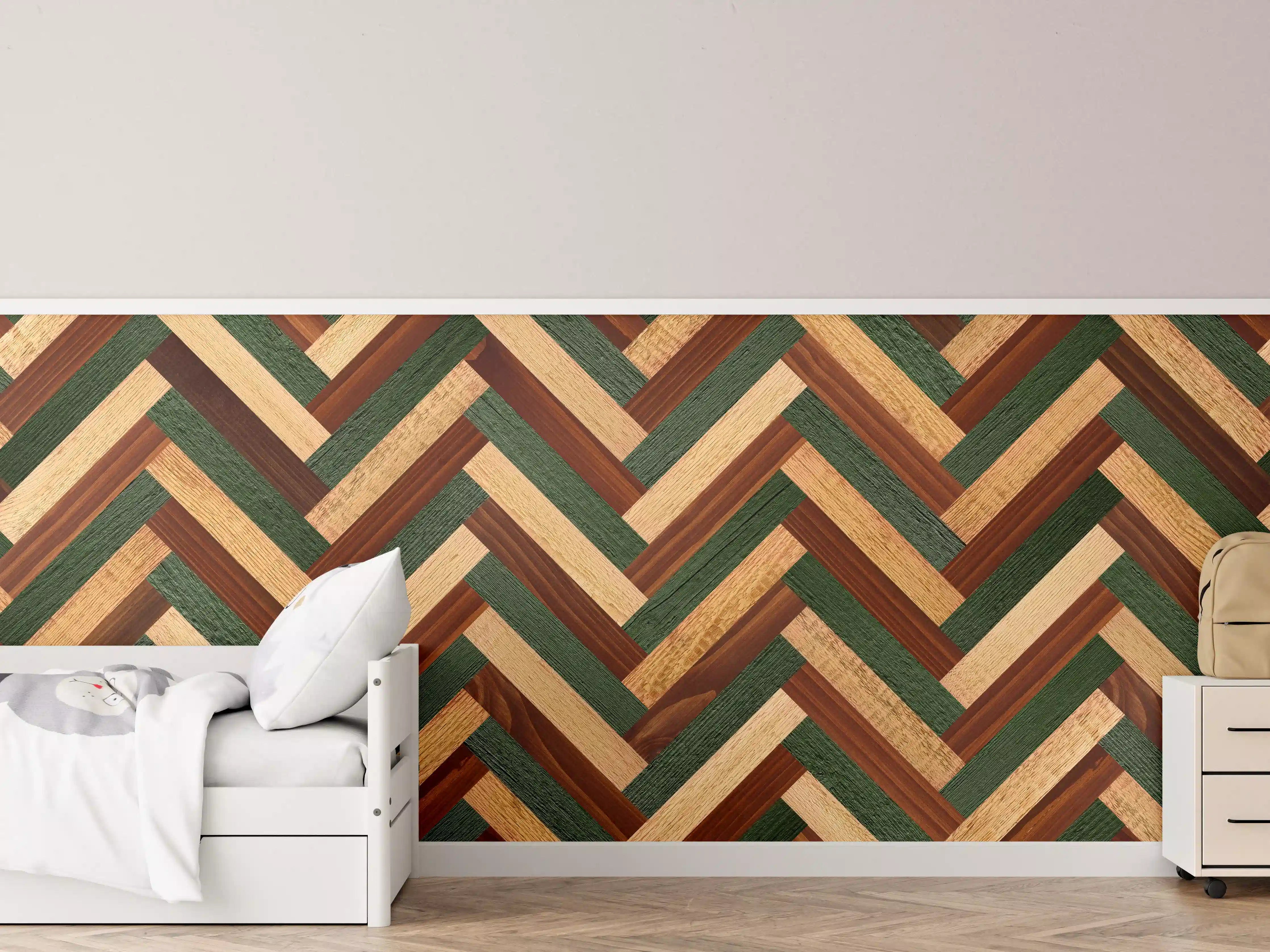 Kinderzimmer Wandgestaltung - Hölzernes buntes Muster