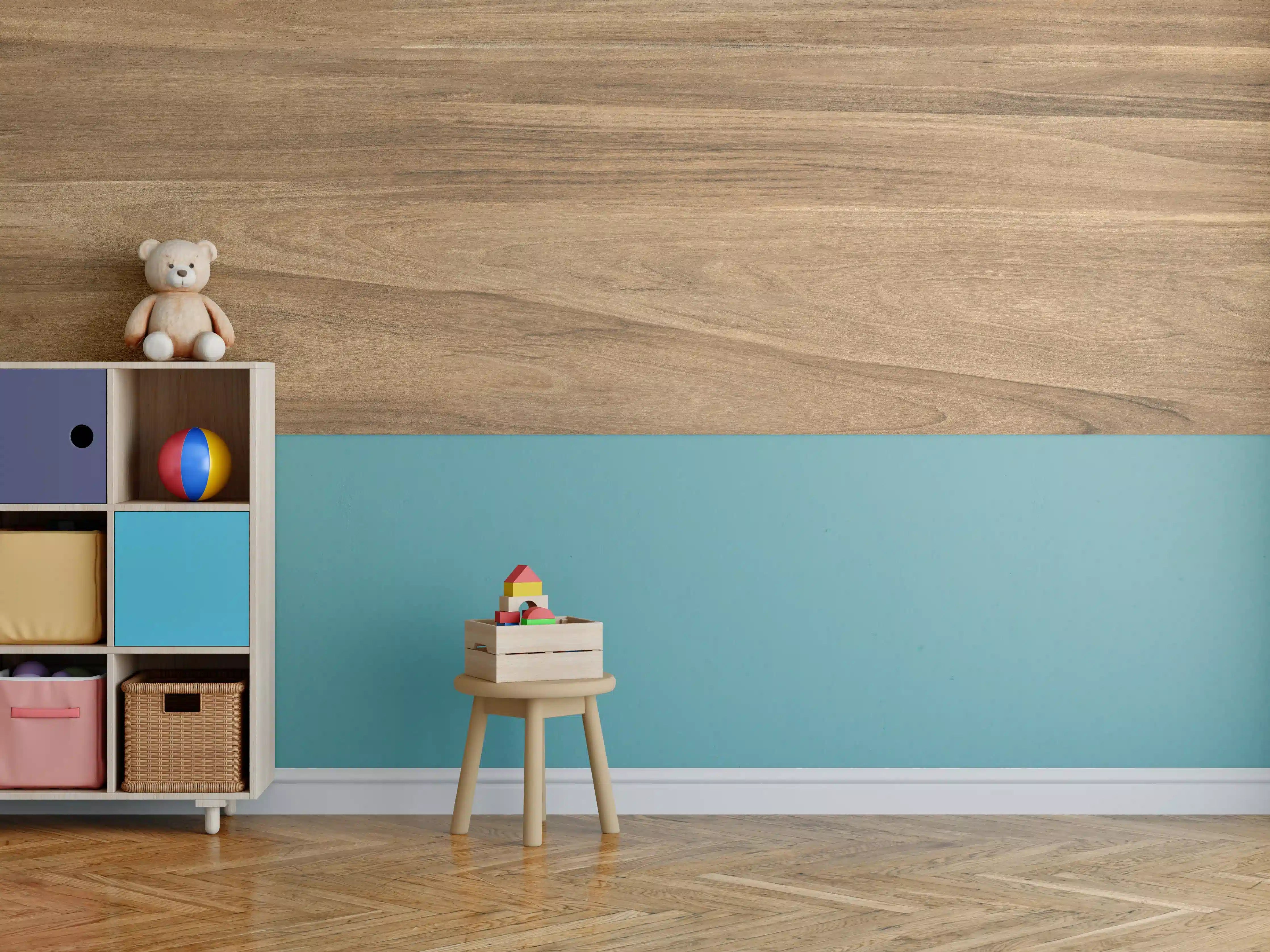 Kinderzimmer Wandgestaltung - Holz-Natur Muster