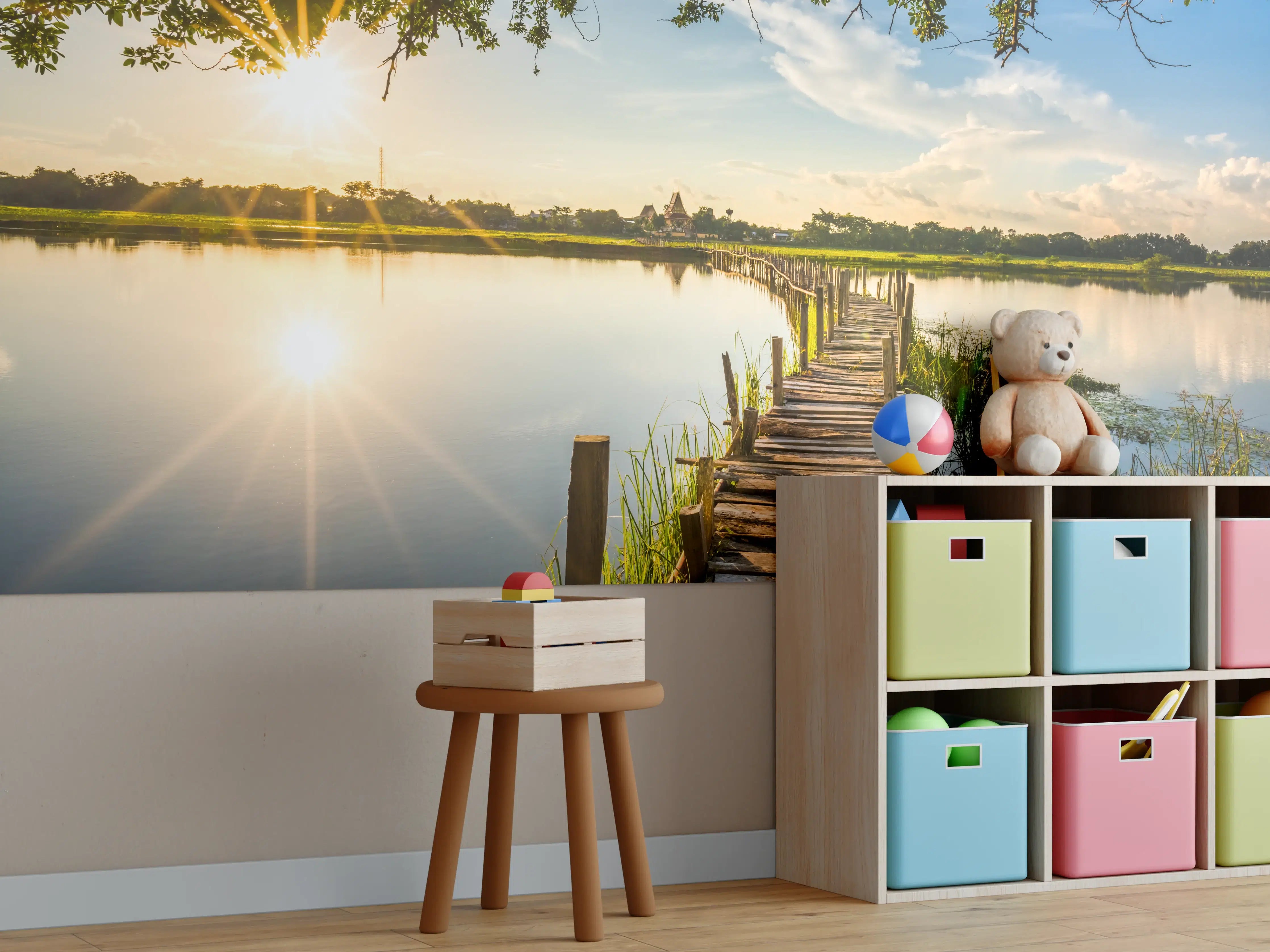Kinderzimmer Wandgestaltung - Holzbrücke am See - Thailand