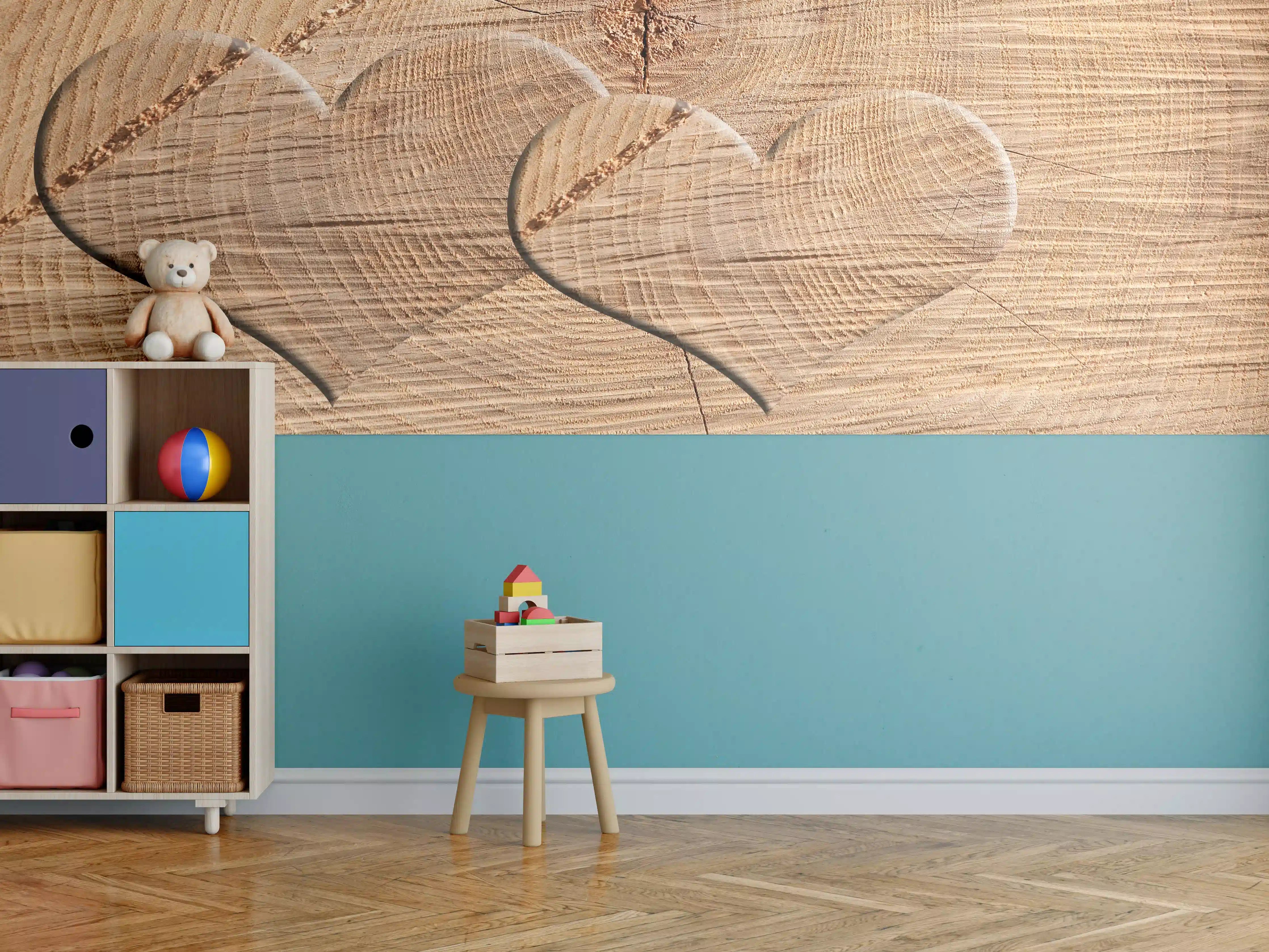 Kinderzimmer Wandgestaltung - Holzherz mit natürlicher Maserung