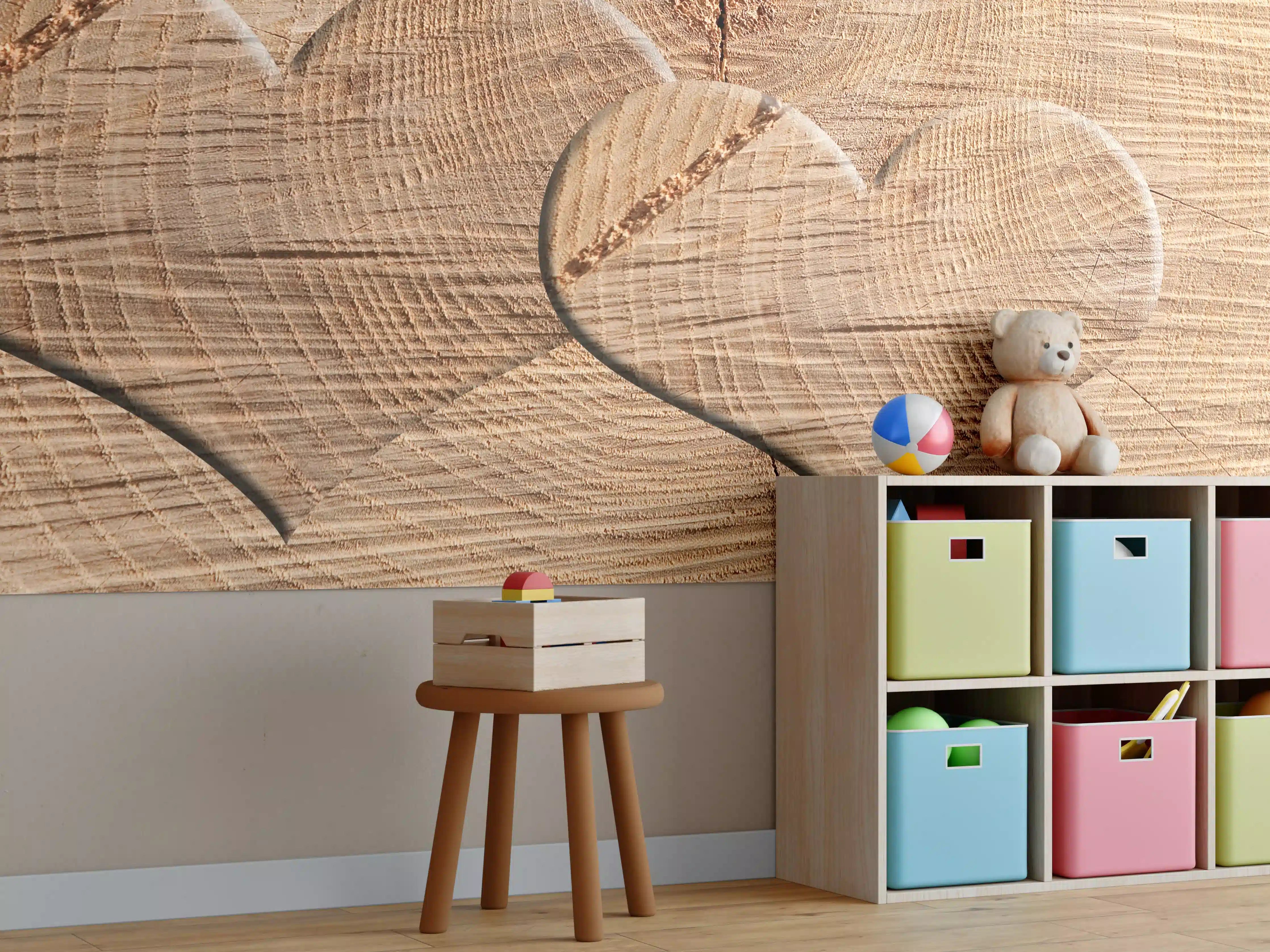 Kinderzimmer Wandgestaltung - Holzherz mit natürlicher Maserung