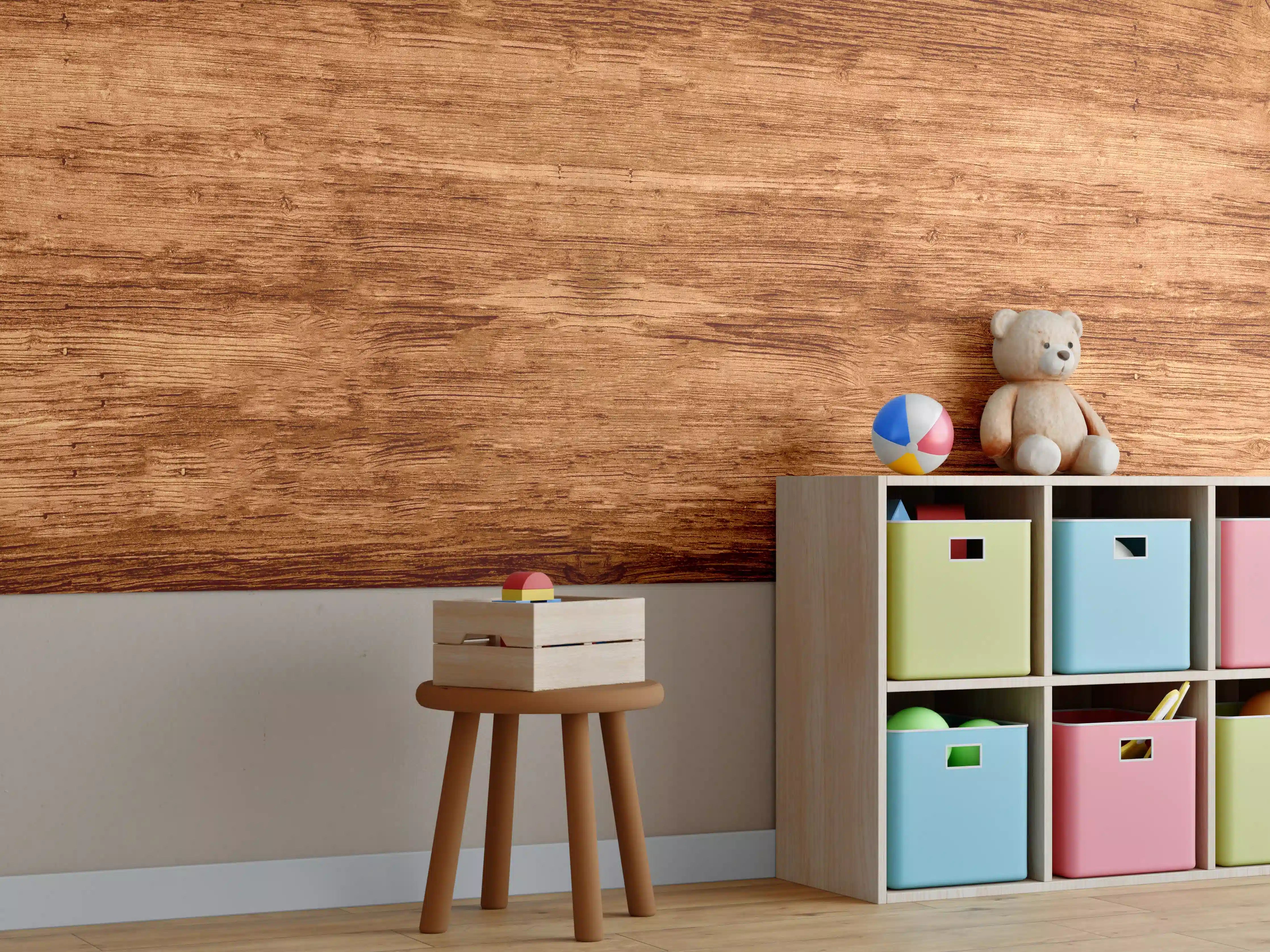 Kinderzimmer Wandgestaltung - Holzoptik in Warme Brauntöne