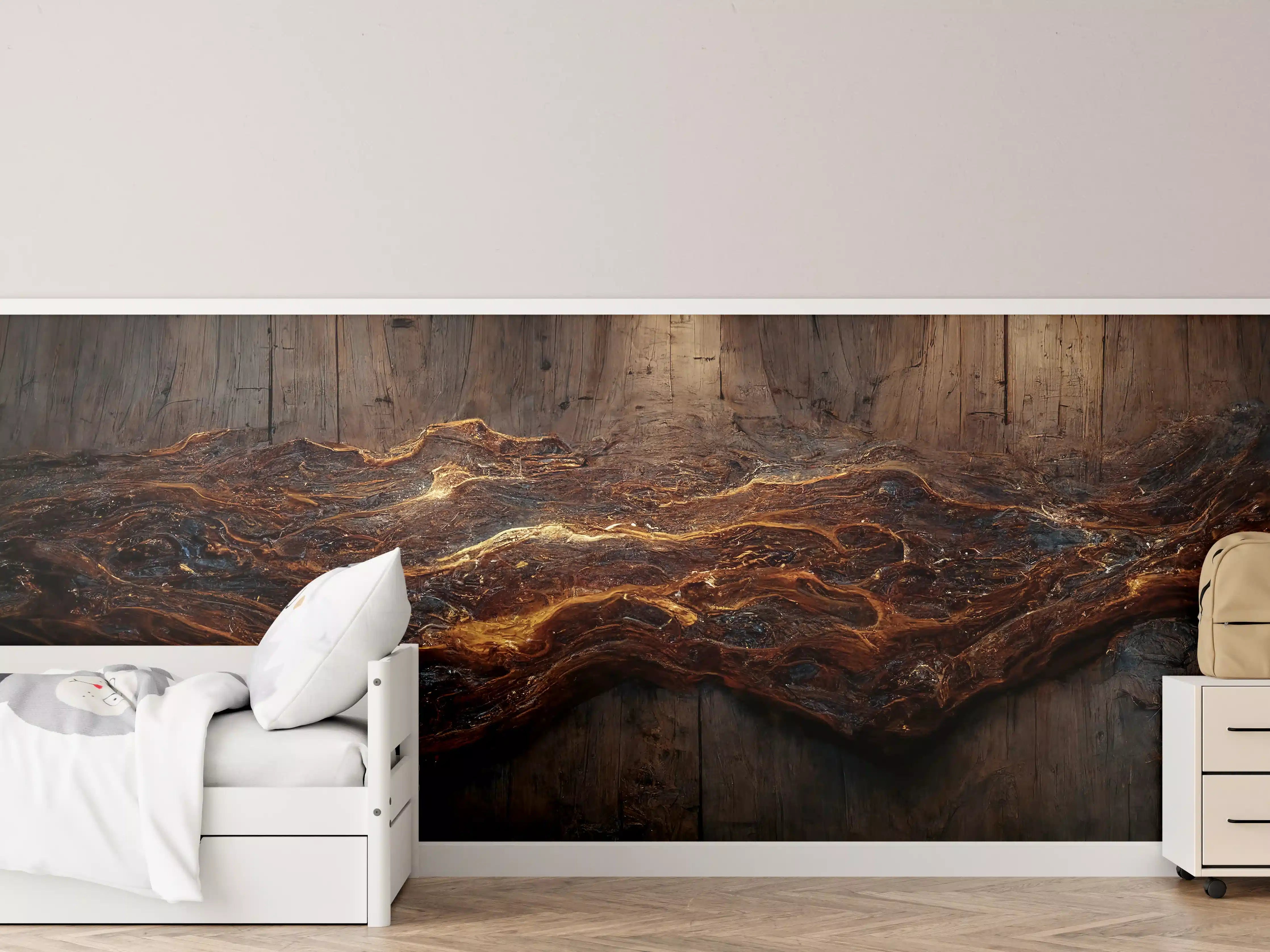 Kinderzimmer Wandgestaltung - Holzplatte mit blauem Epoxid