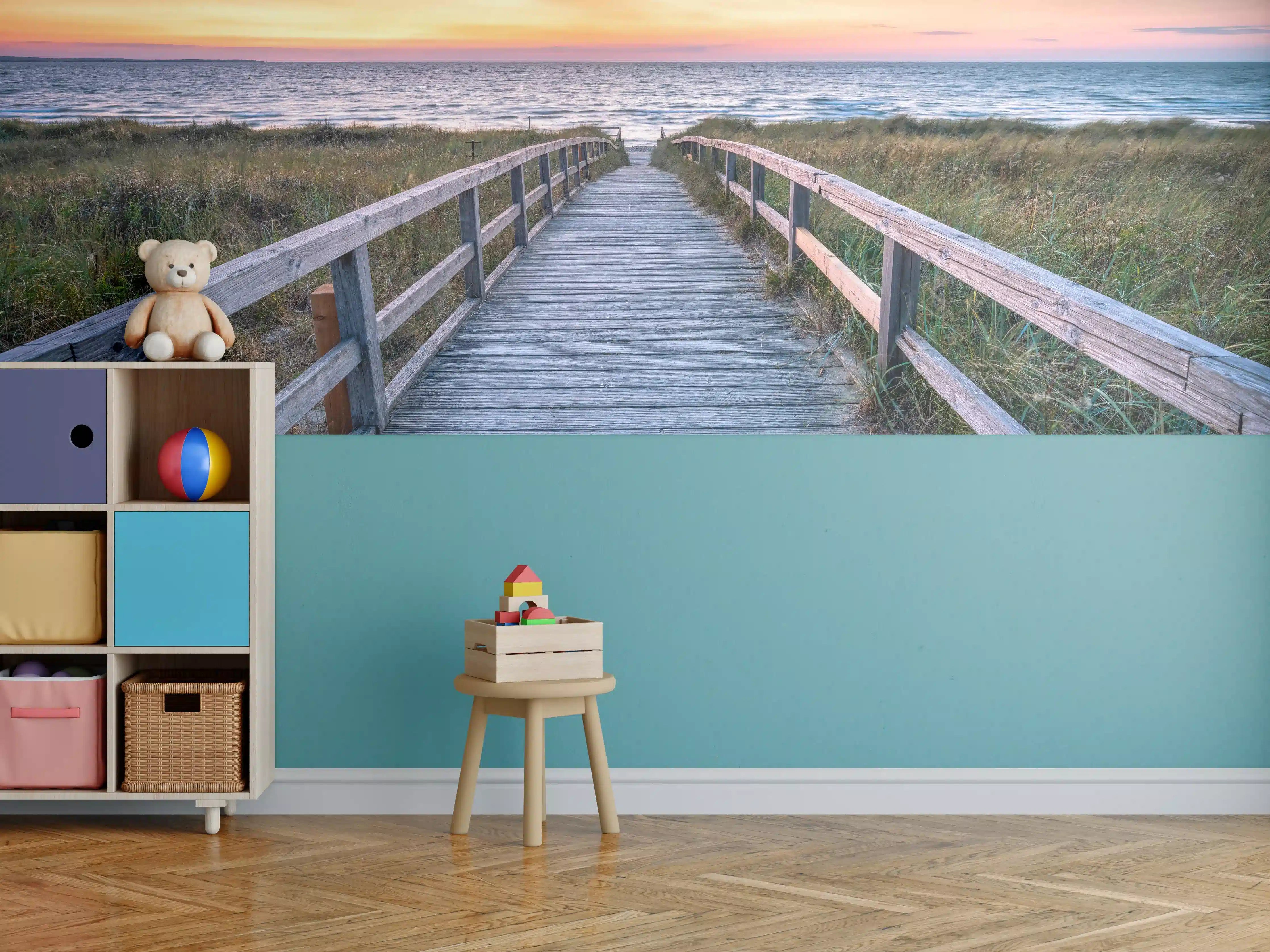 Kinderzimmer Wandgestaltung - Holzsteg am Strand