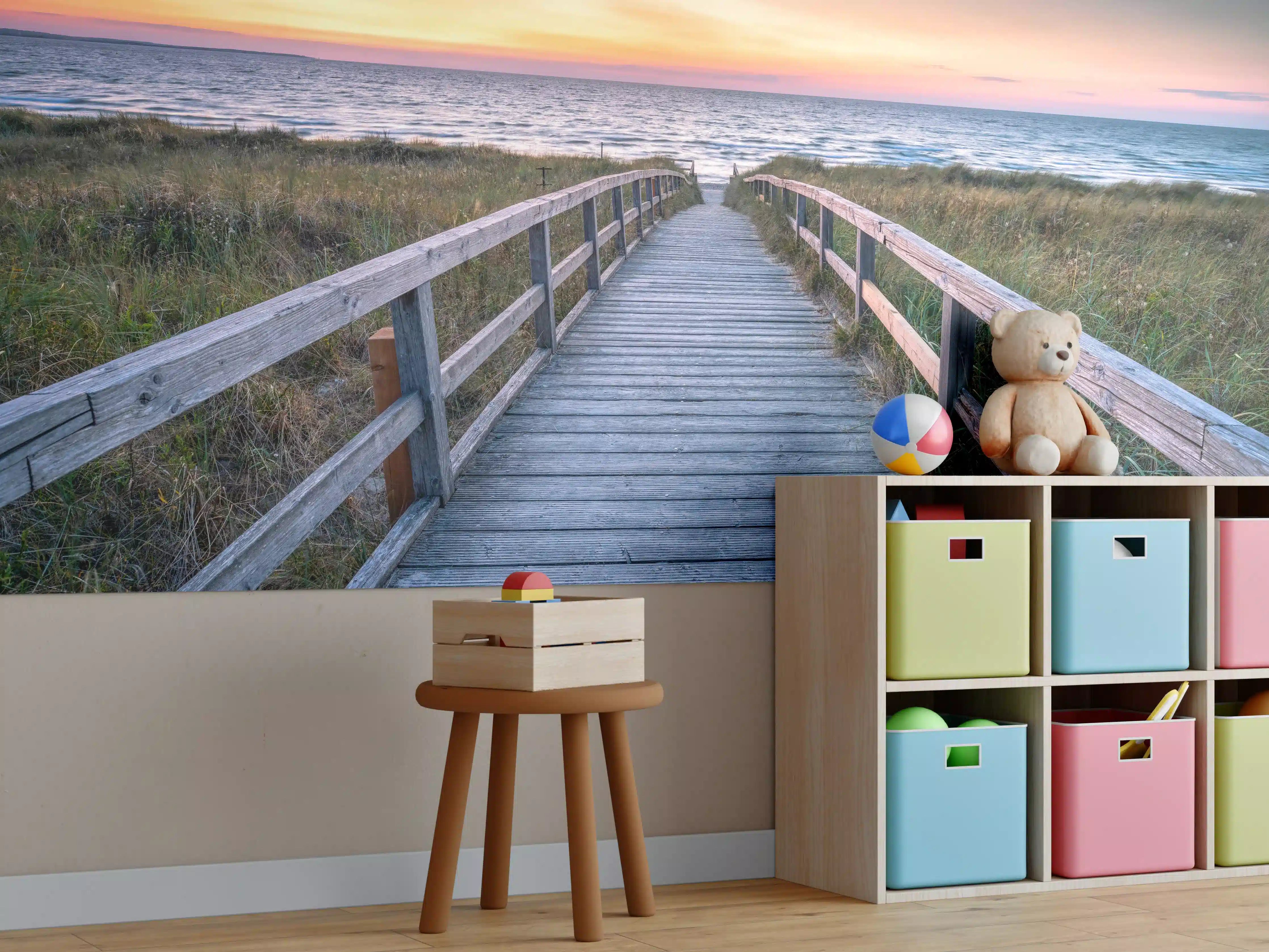 Kinderzimmer Wandgestaltung - Holzsteg am Strand
